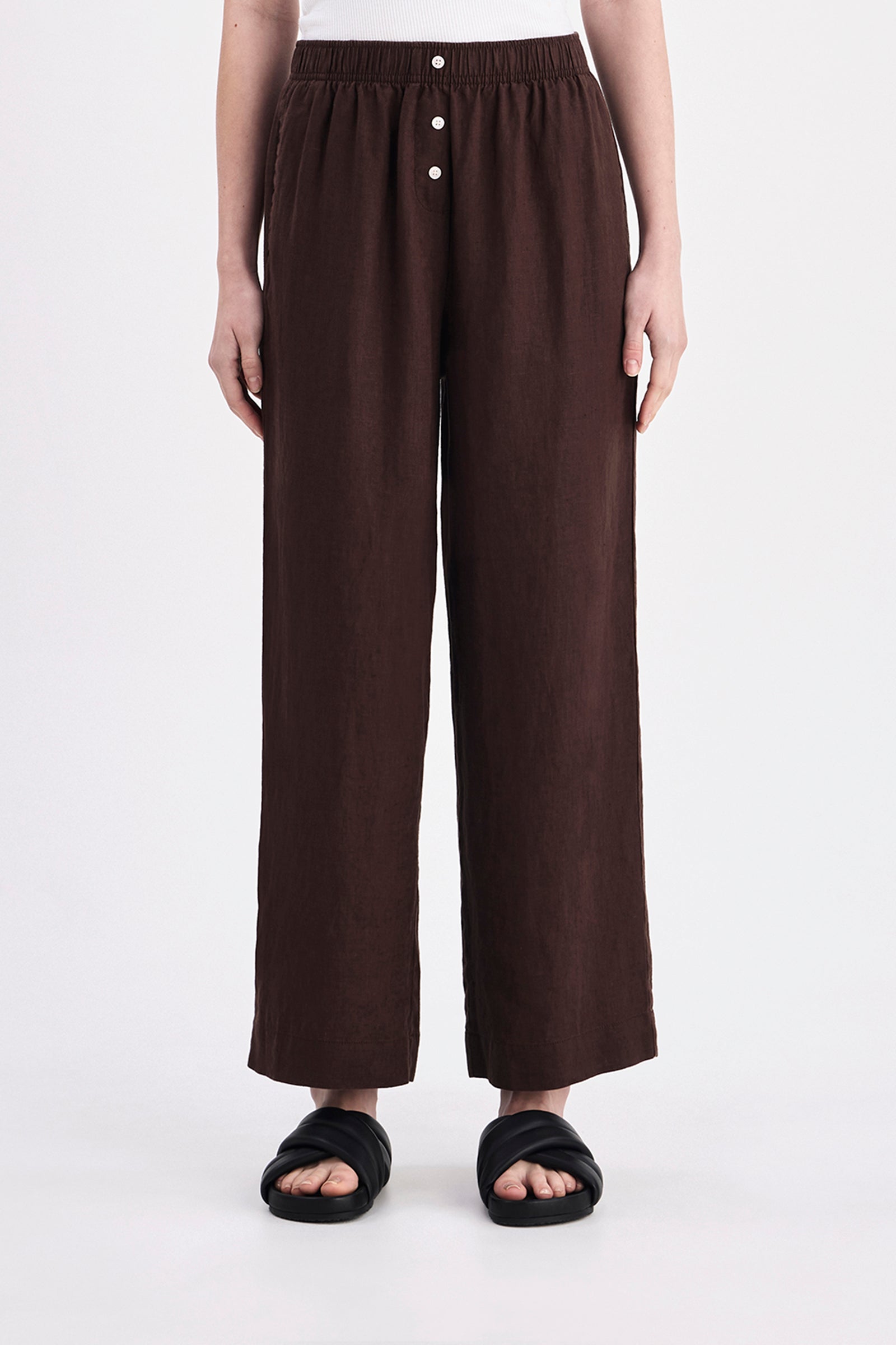 Lounge Linen Crop Pant Chocolate 