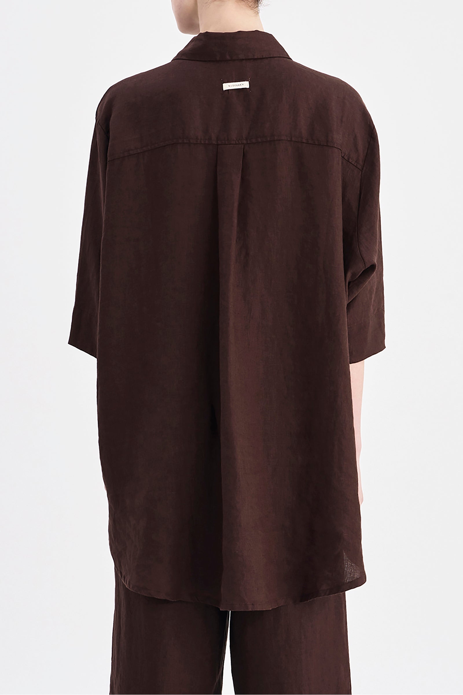 Lounge Linen Longline Shirt Chocolate 