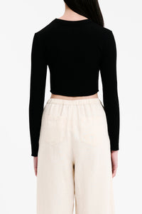 Nude Lucy Essential Long Sleeve Waffle Tee in Black