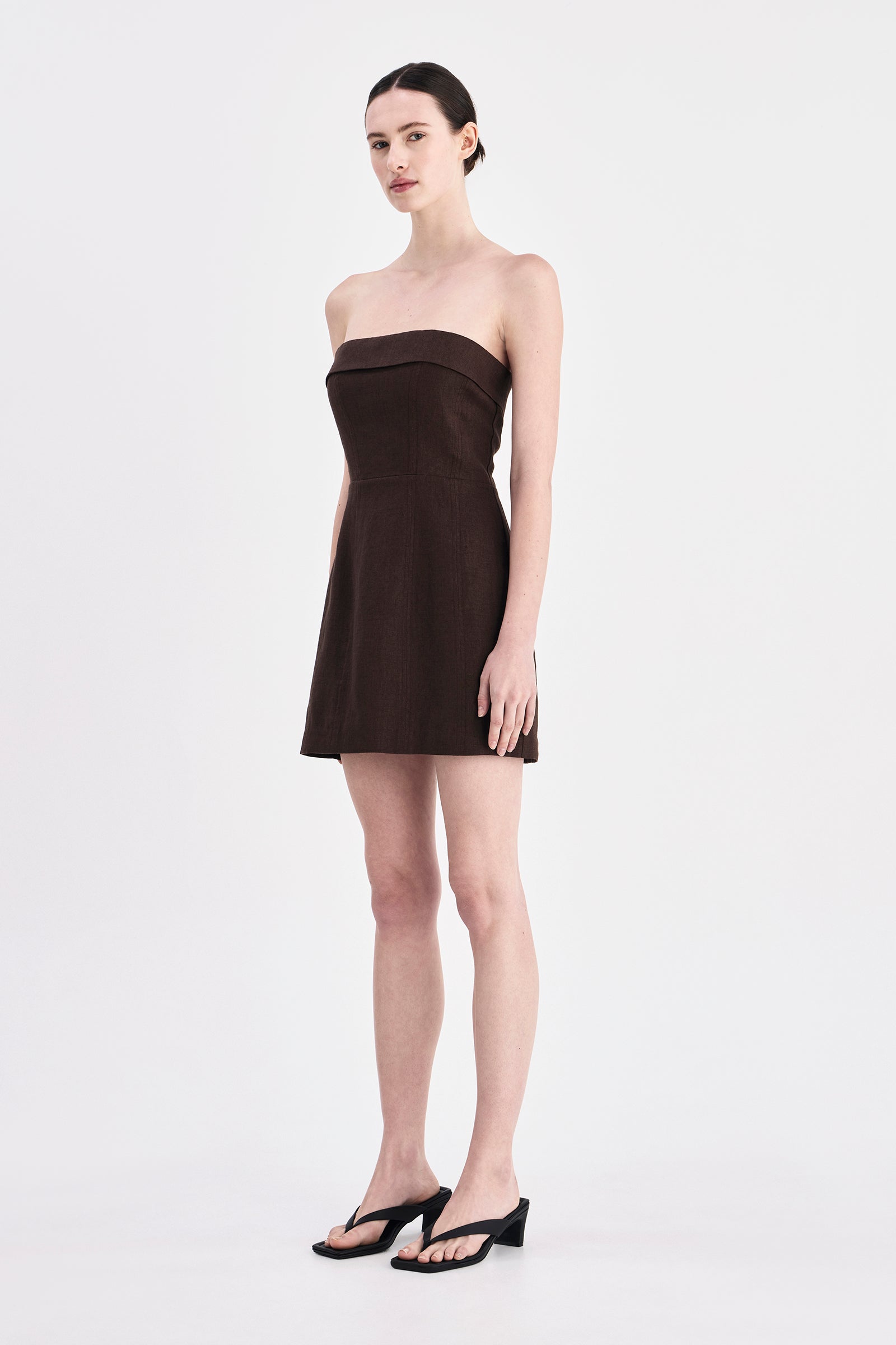 Lyra Linen Dress Chocolate 