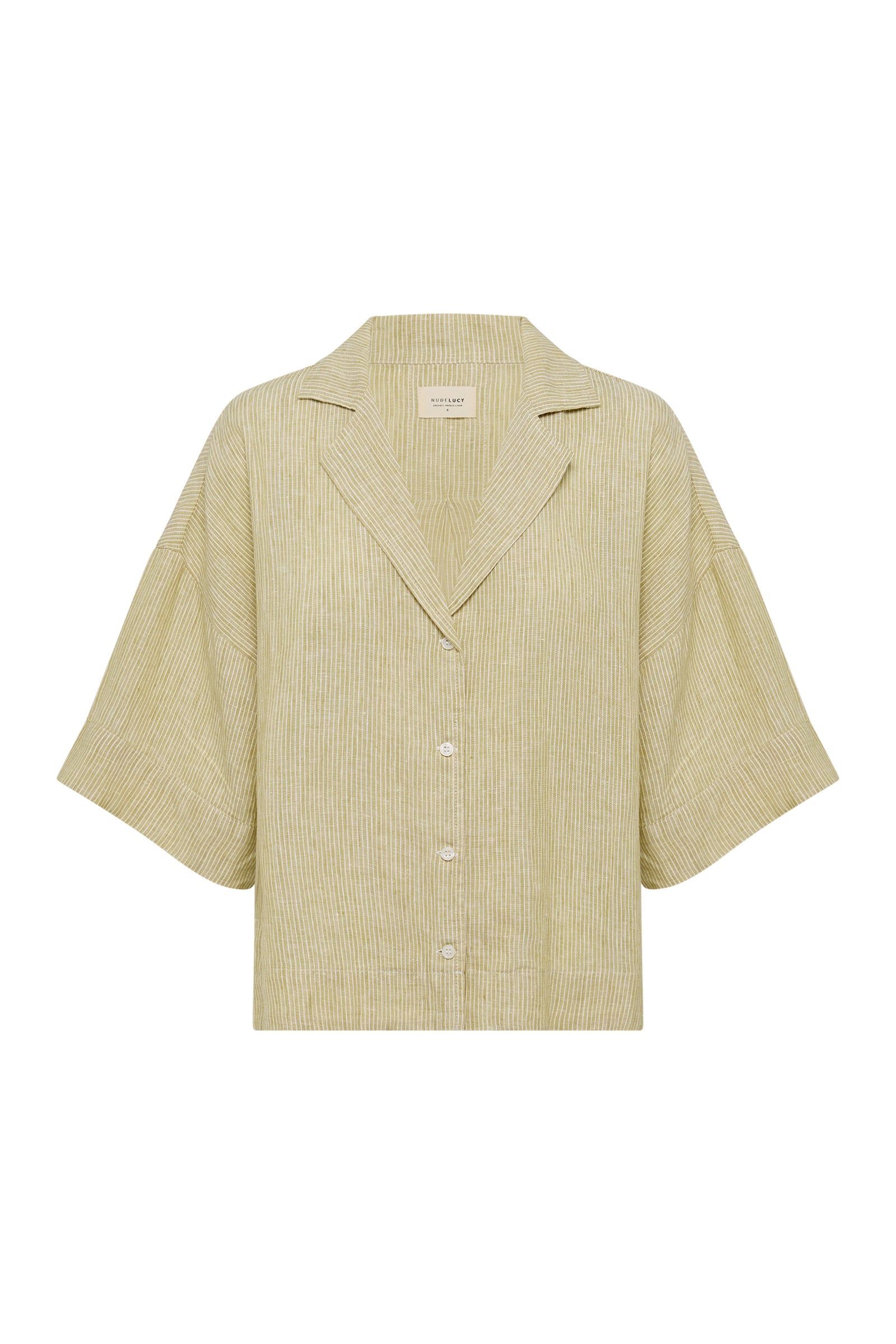 Lounge Stripe Linen Shirt Moss Stripe 