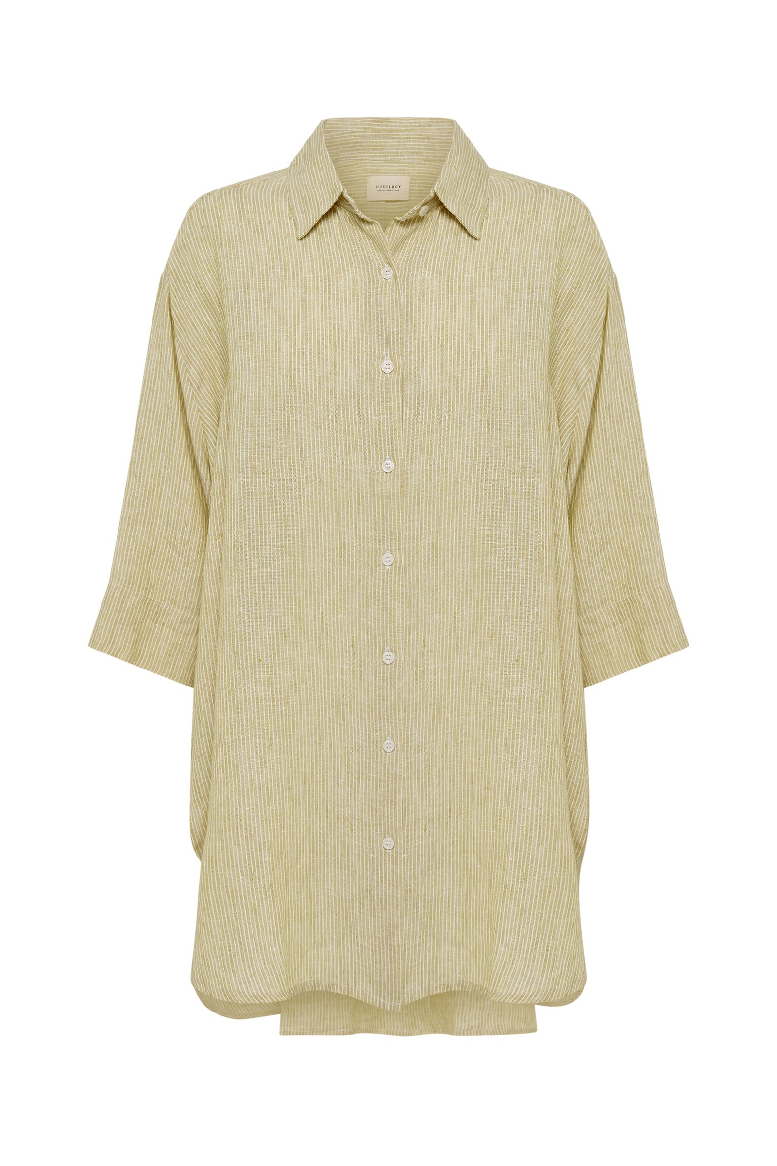 Lounge Stripe Linen Longline Shirt Moss Stripe 