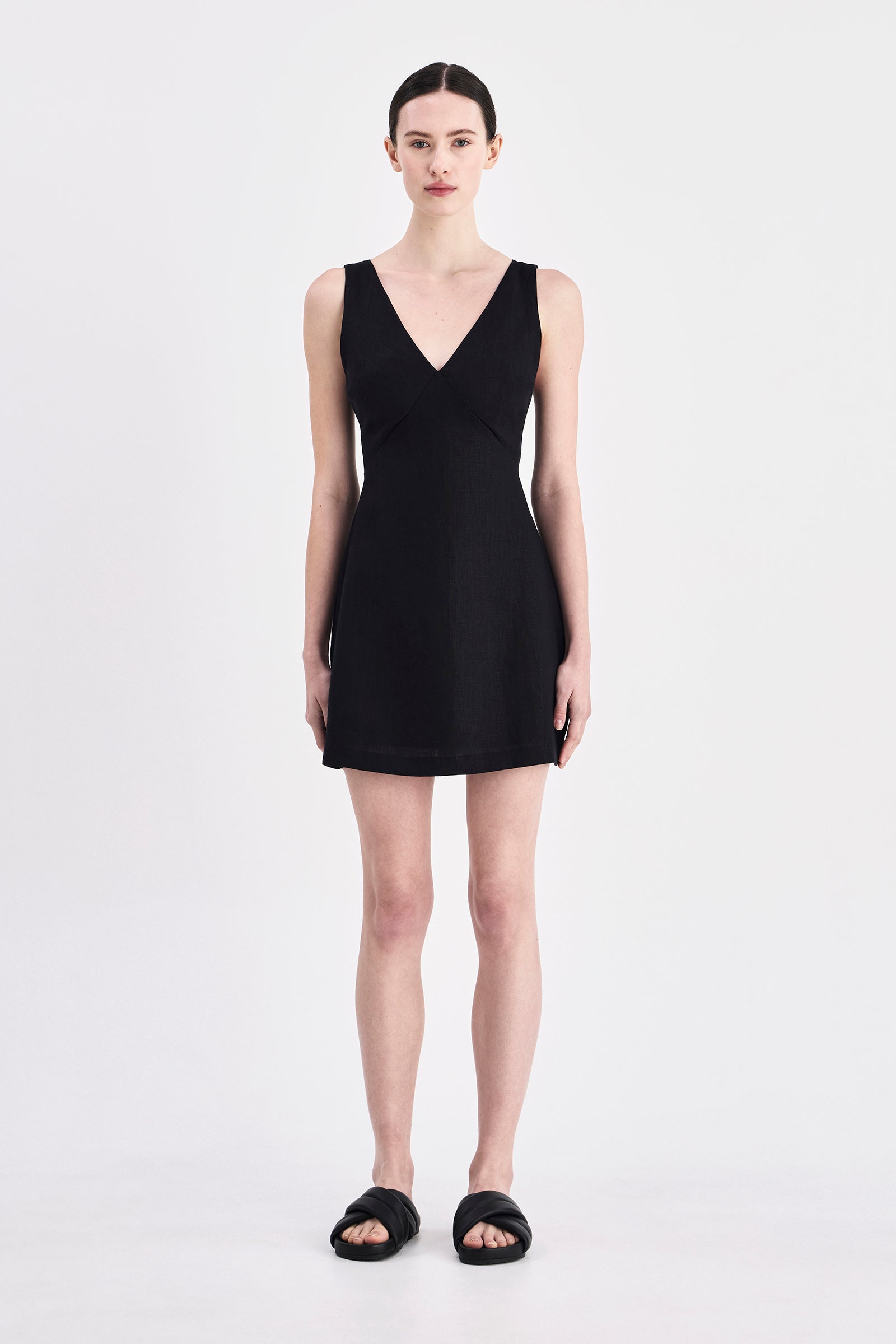Blair Linen Mini Dress Black 