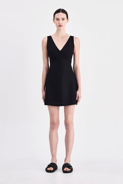 Blair Linen Mini Dress Black 