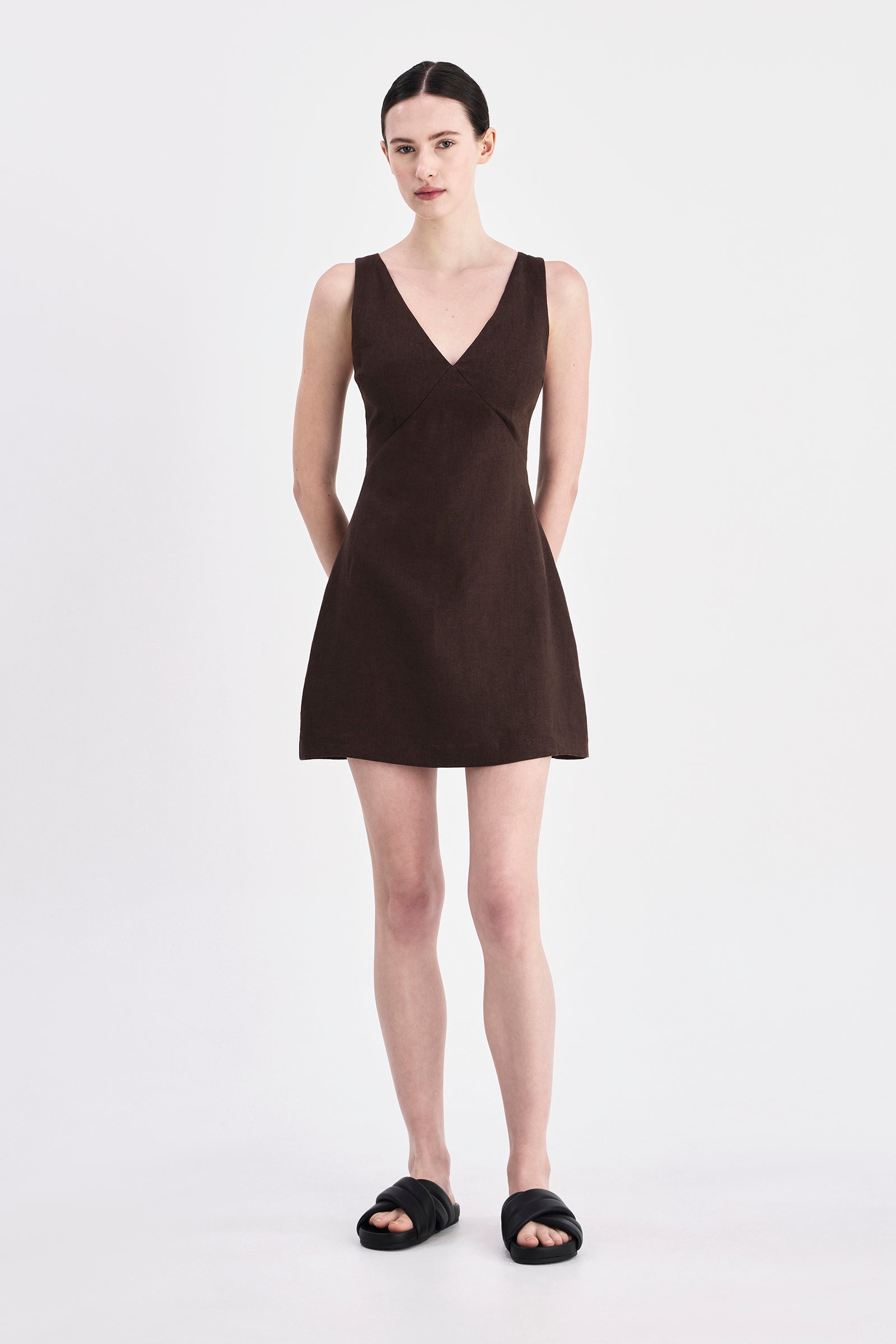 Blair Linen Mini Dress Chocolate 