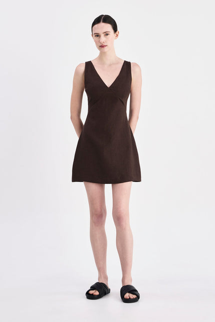 Blair Linen Mini Dress Chocolate 