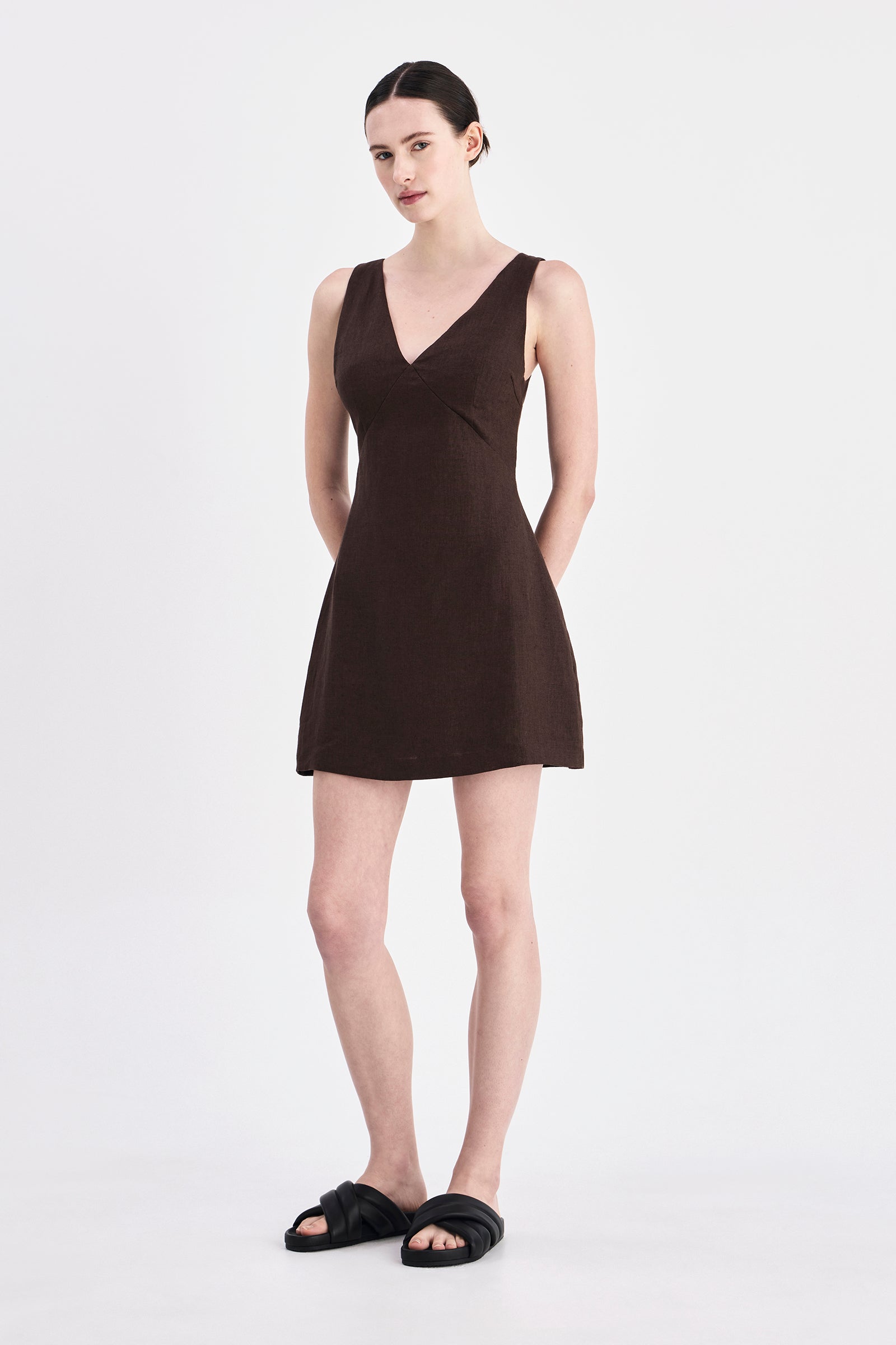 Blair Linen Mini Dress Chocolate 