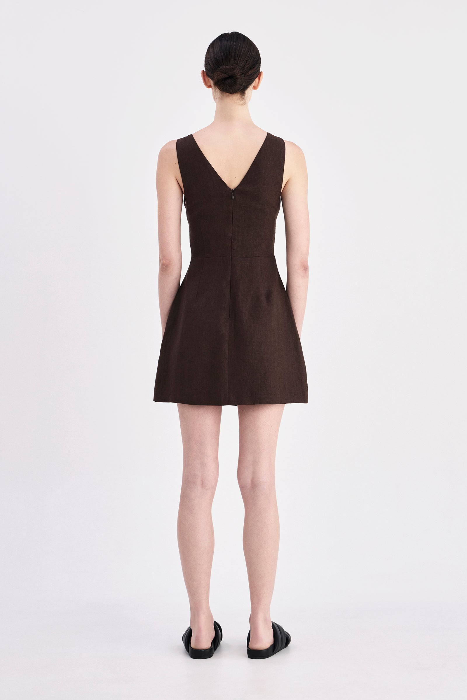 Blair Linen Mini Dress Chocolate 