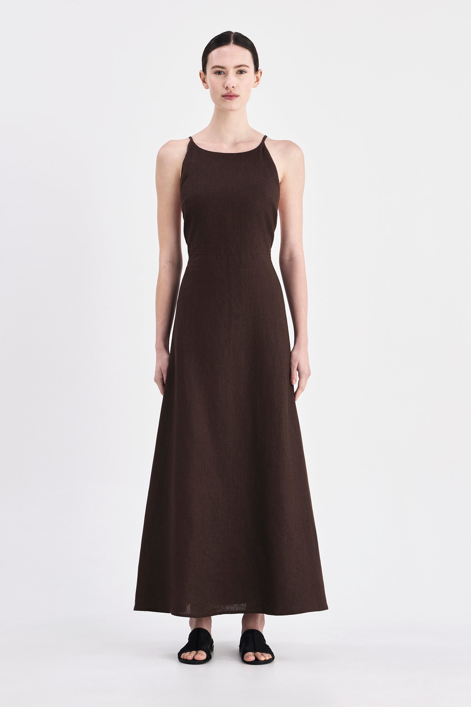 Ziba Linen Maxi Dress Chocolate 