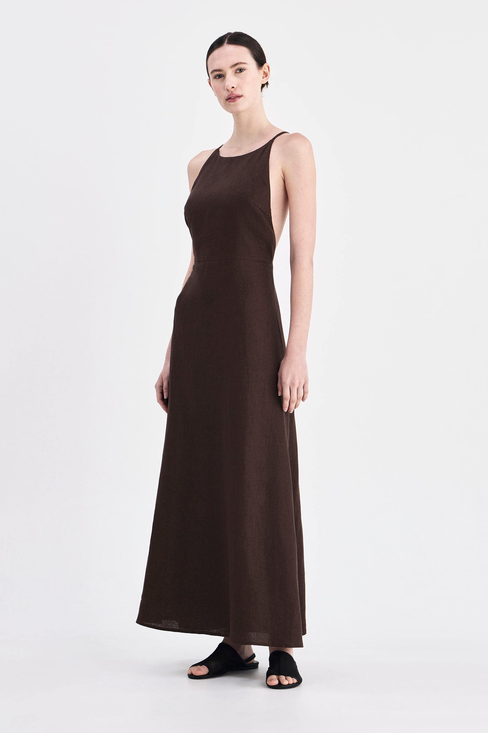 Ziba Linen Maxi Dress Chocolate 