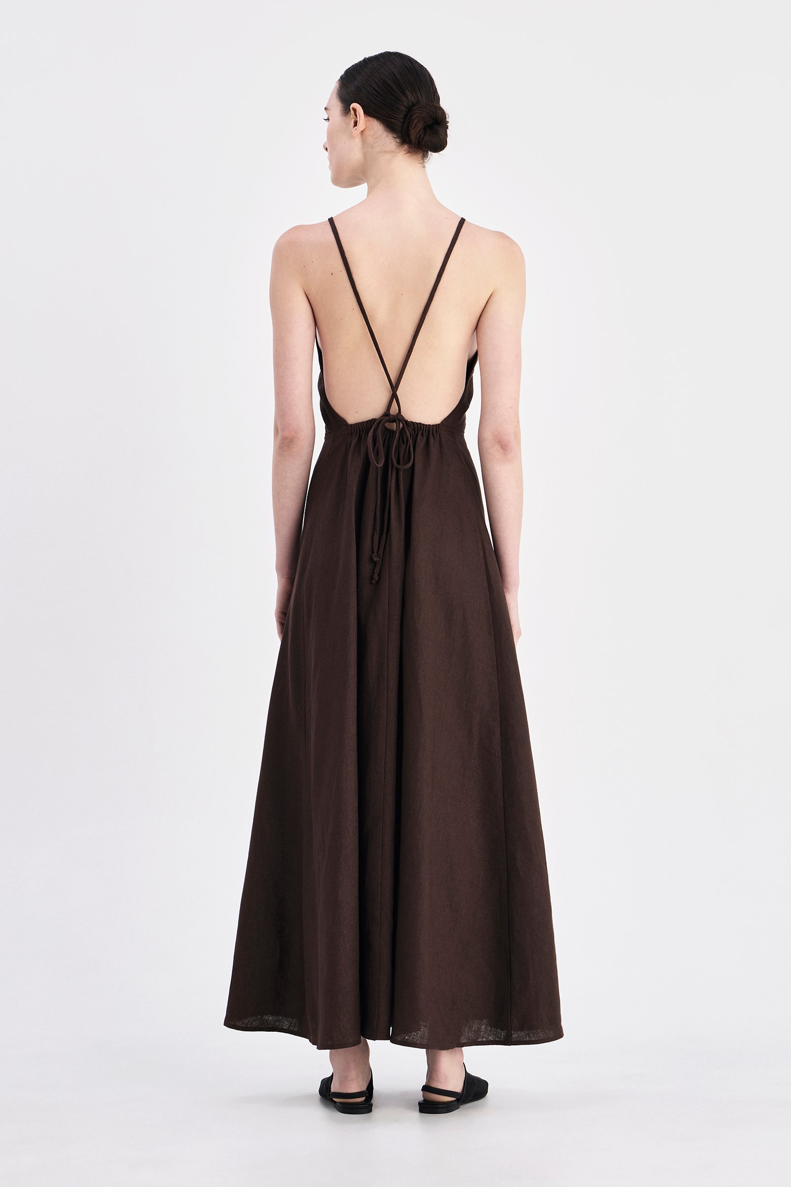 Ziba Linen Maxi Dress Chocolate 