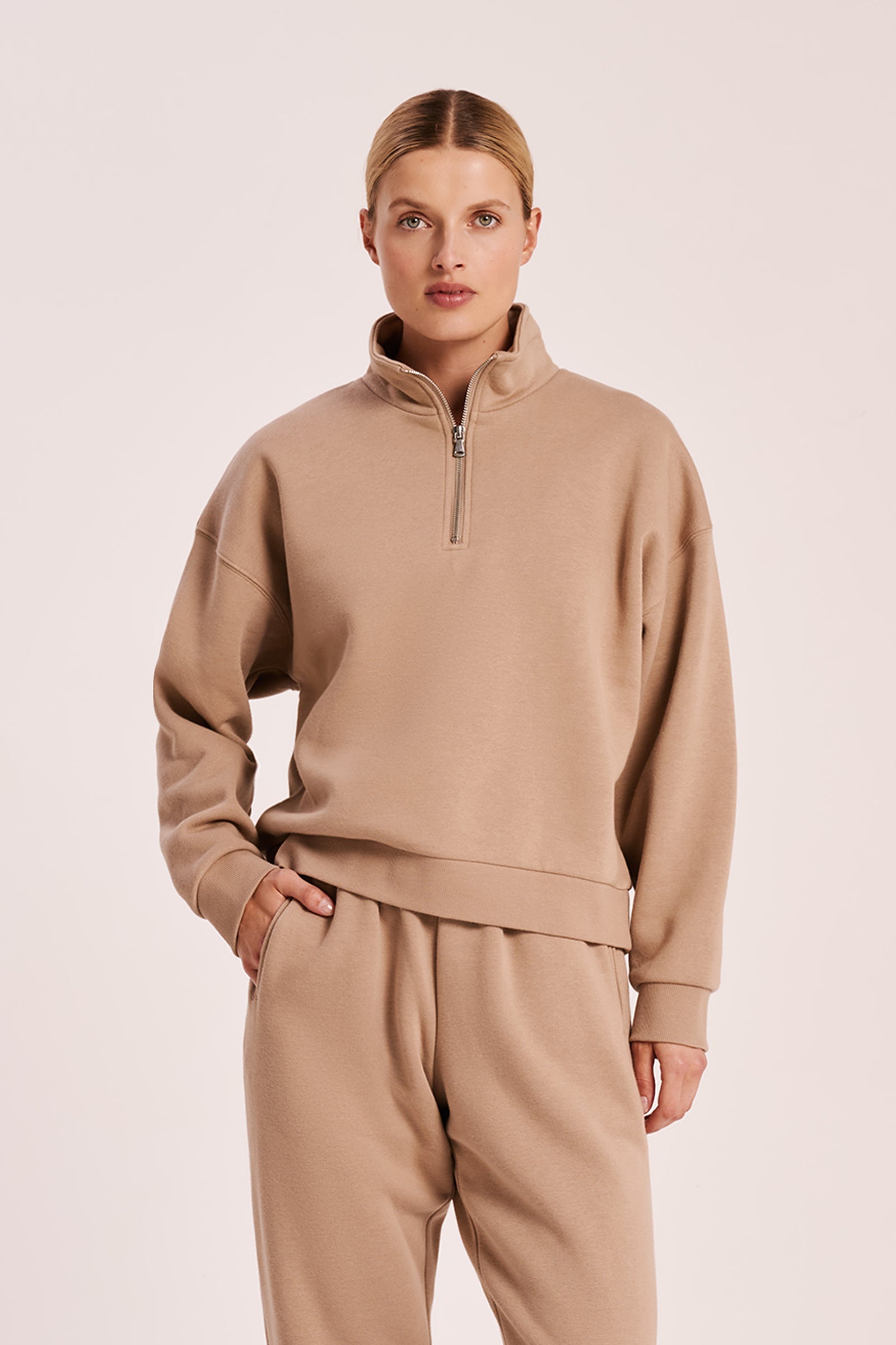 Carter Classic Zip Front Sweat Mocha 