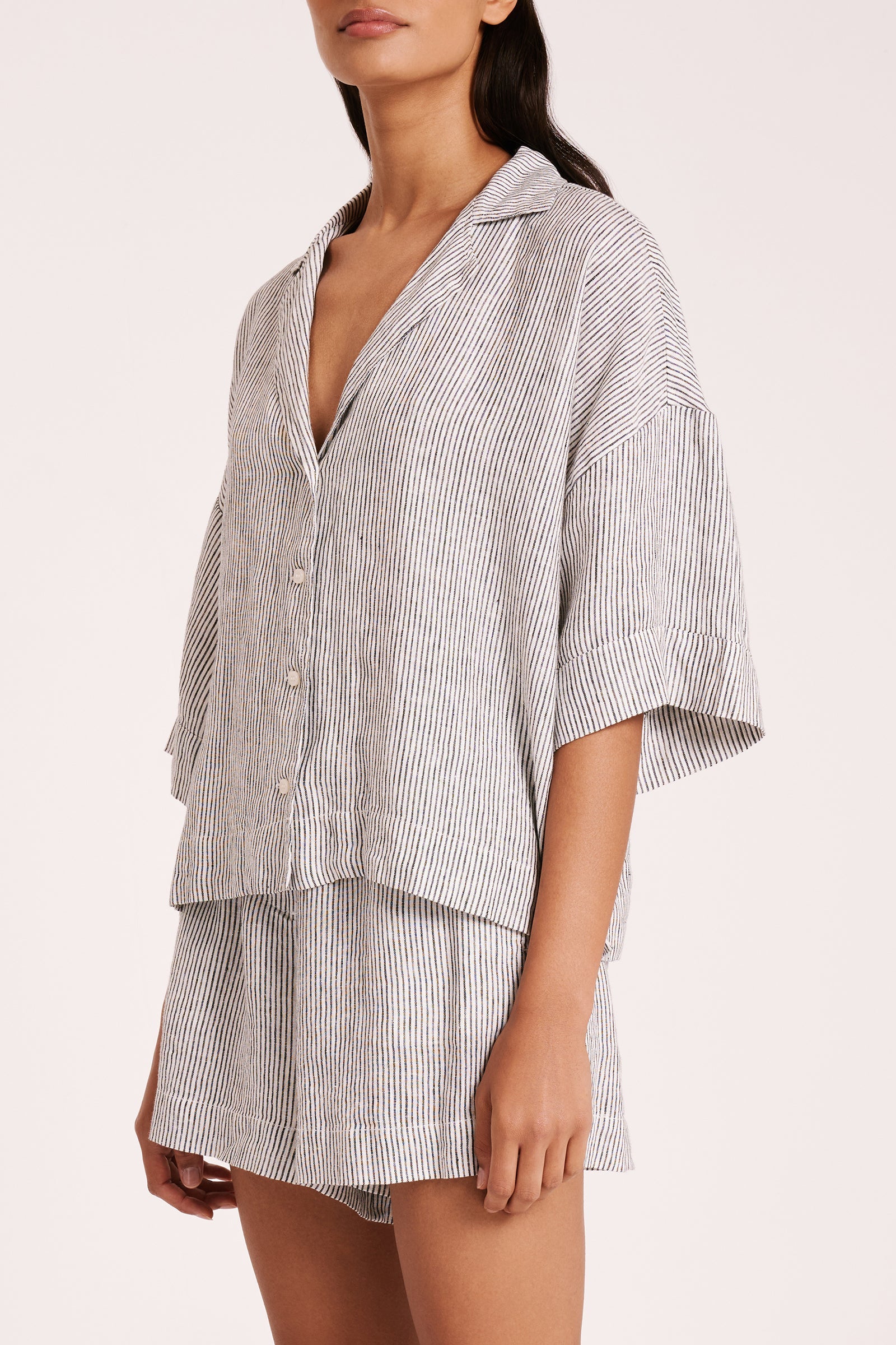 Lounge Stripe Linen Shirt Pinstripe 