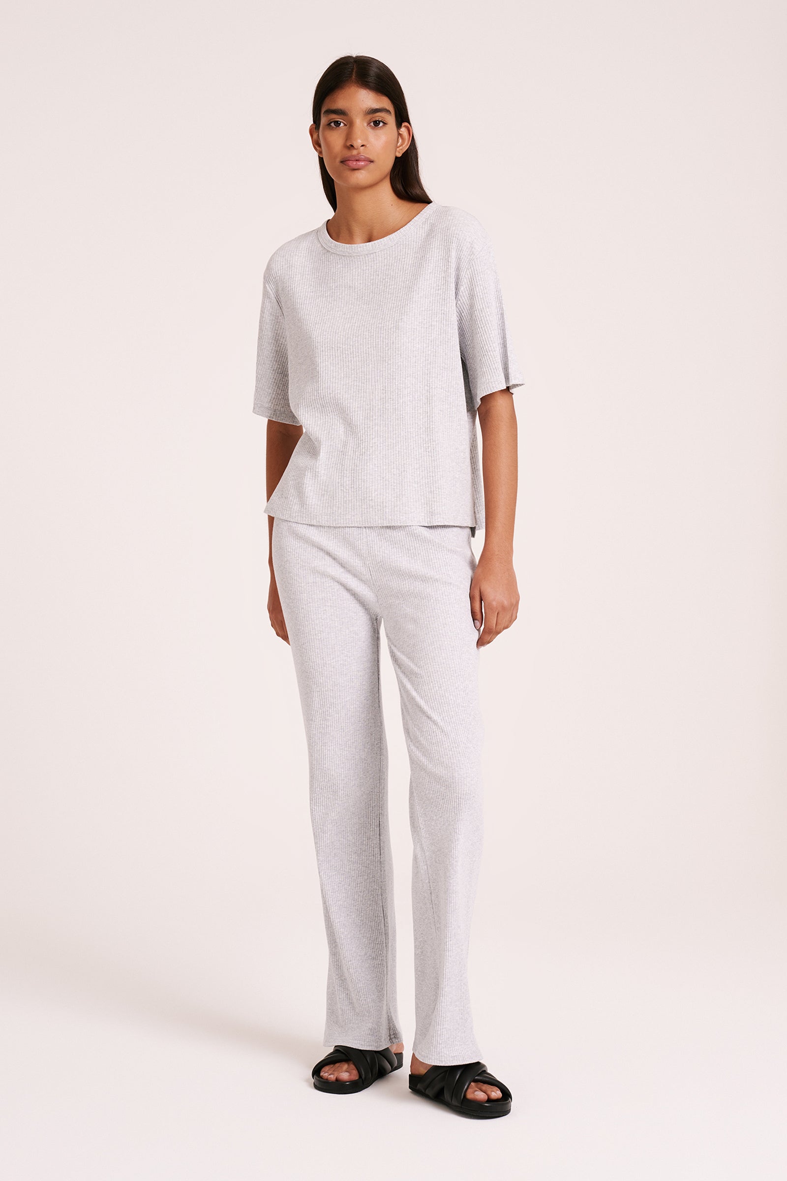 Nude Lounge Ribbed Pant Grey Marle 