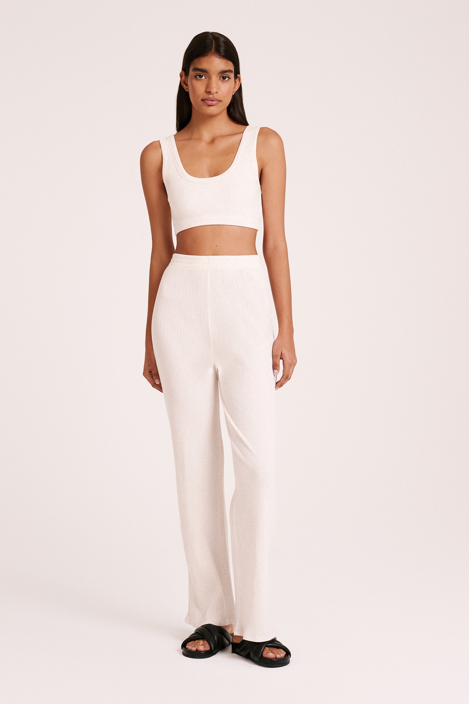 Lounge Ribbed Crop Cream Marle 