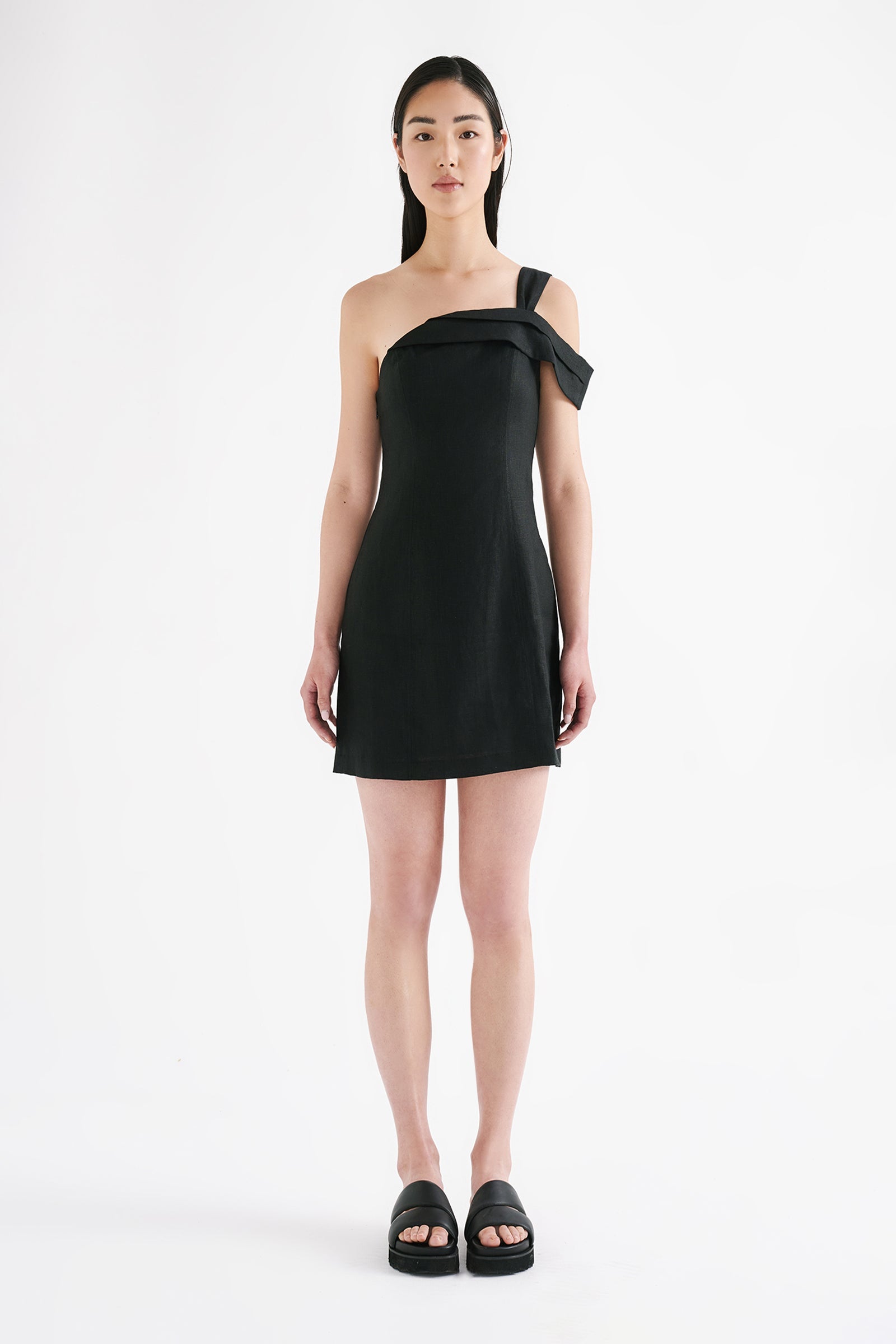 Reese Linen Mini Dress Black 