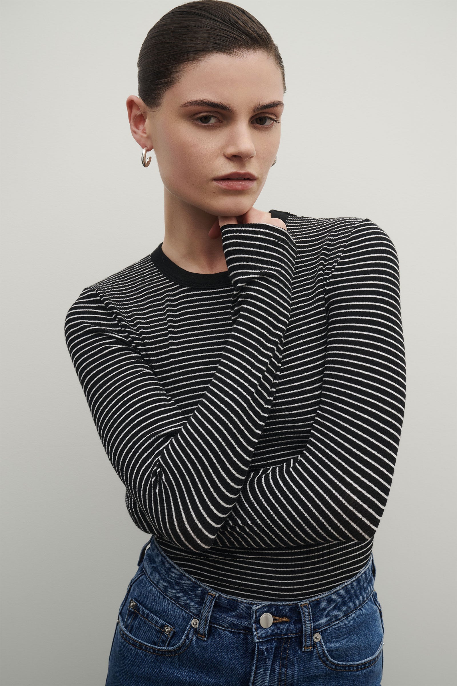 Organic Stripe Rib Ls Tee White Stripe 