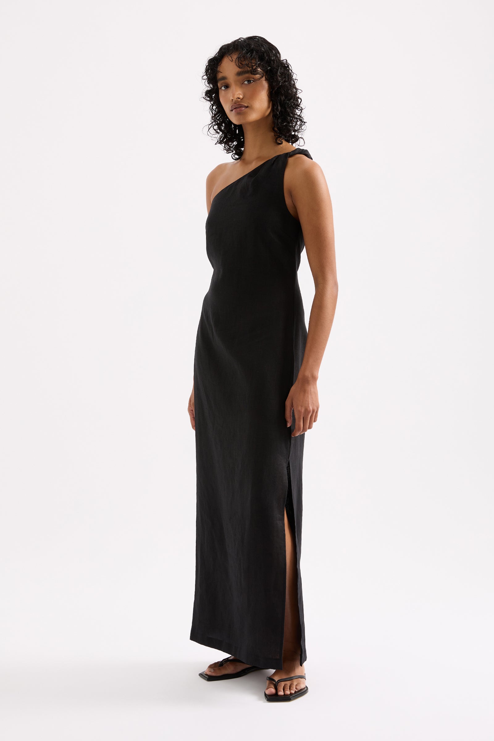 Avery Linen Midi Dress Black 