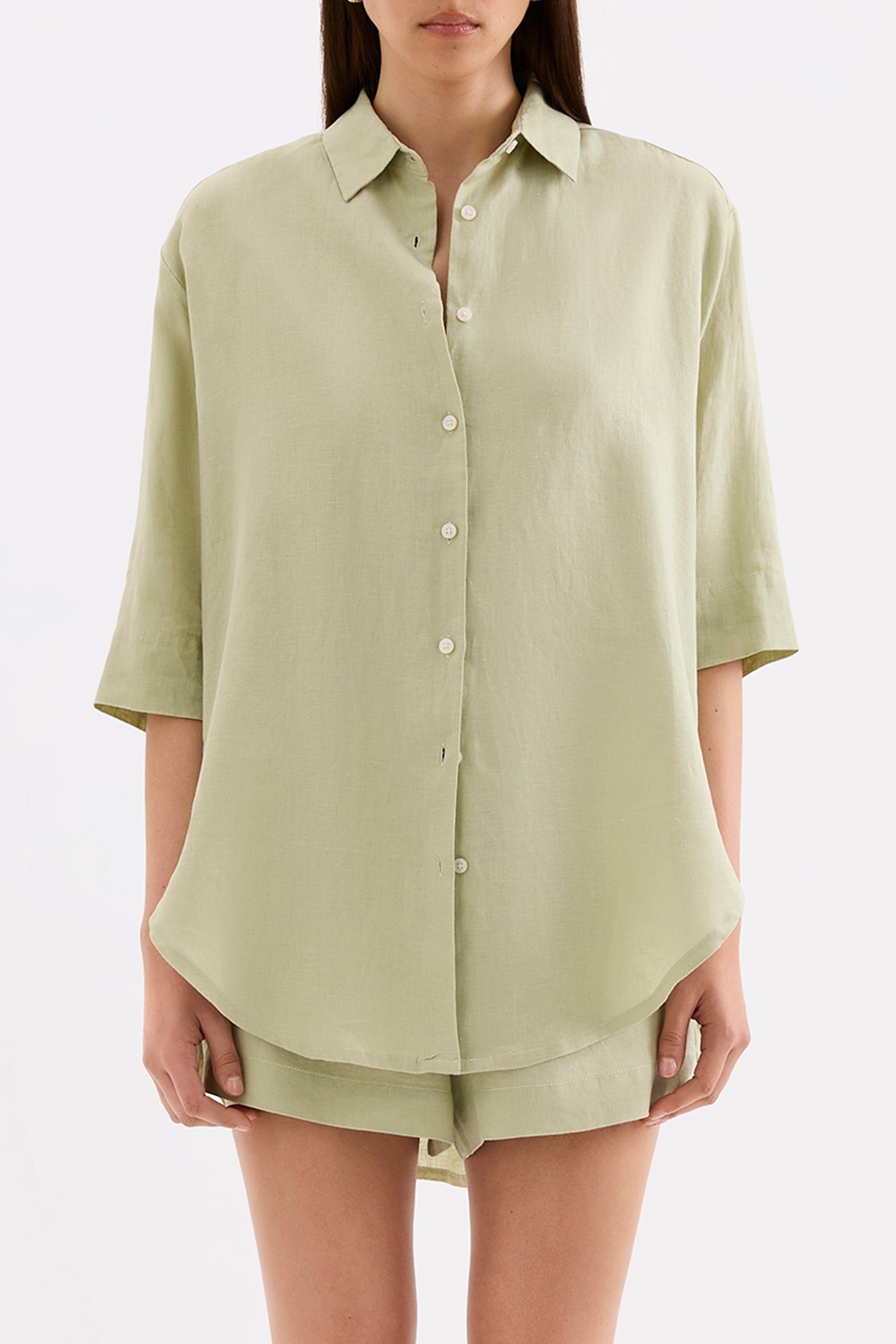 Lounge Linen Longline Shirt Dew 