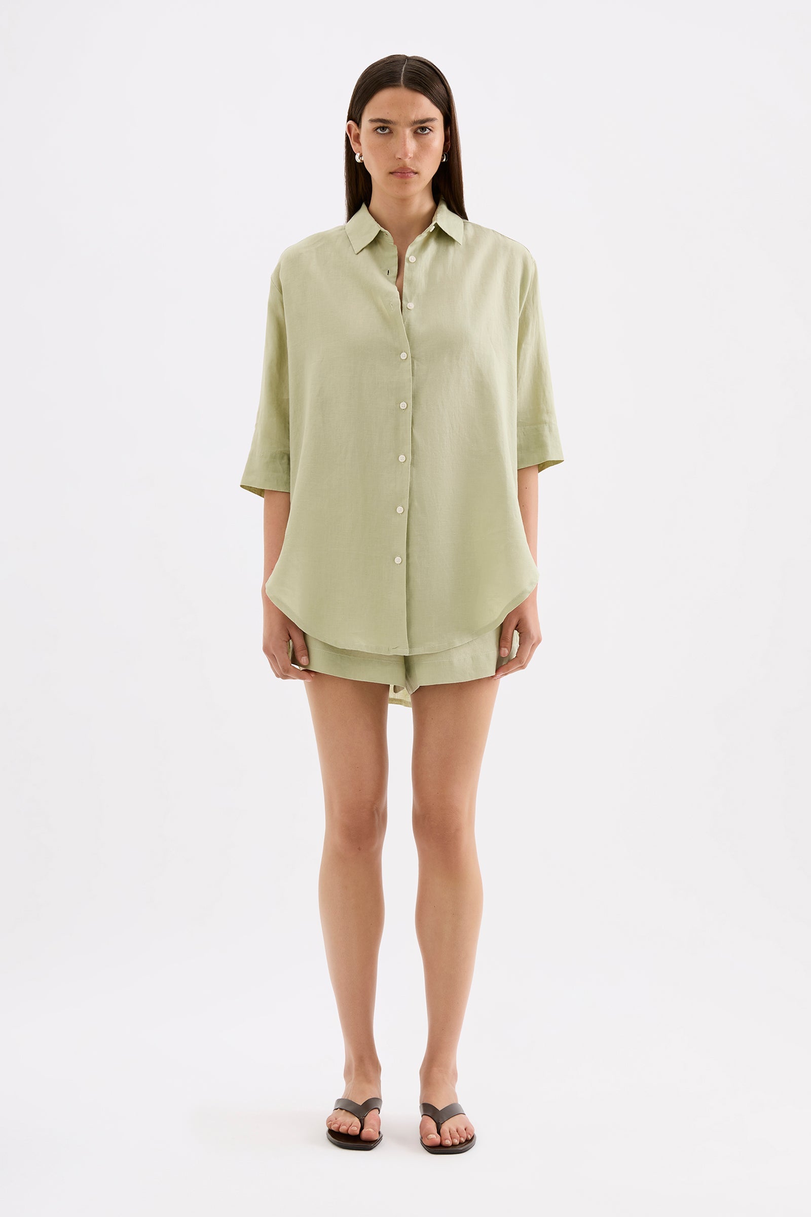 Lounge Linen Longline Shirt Dew 