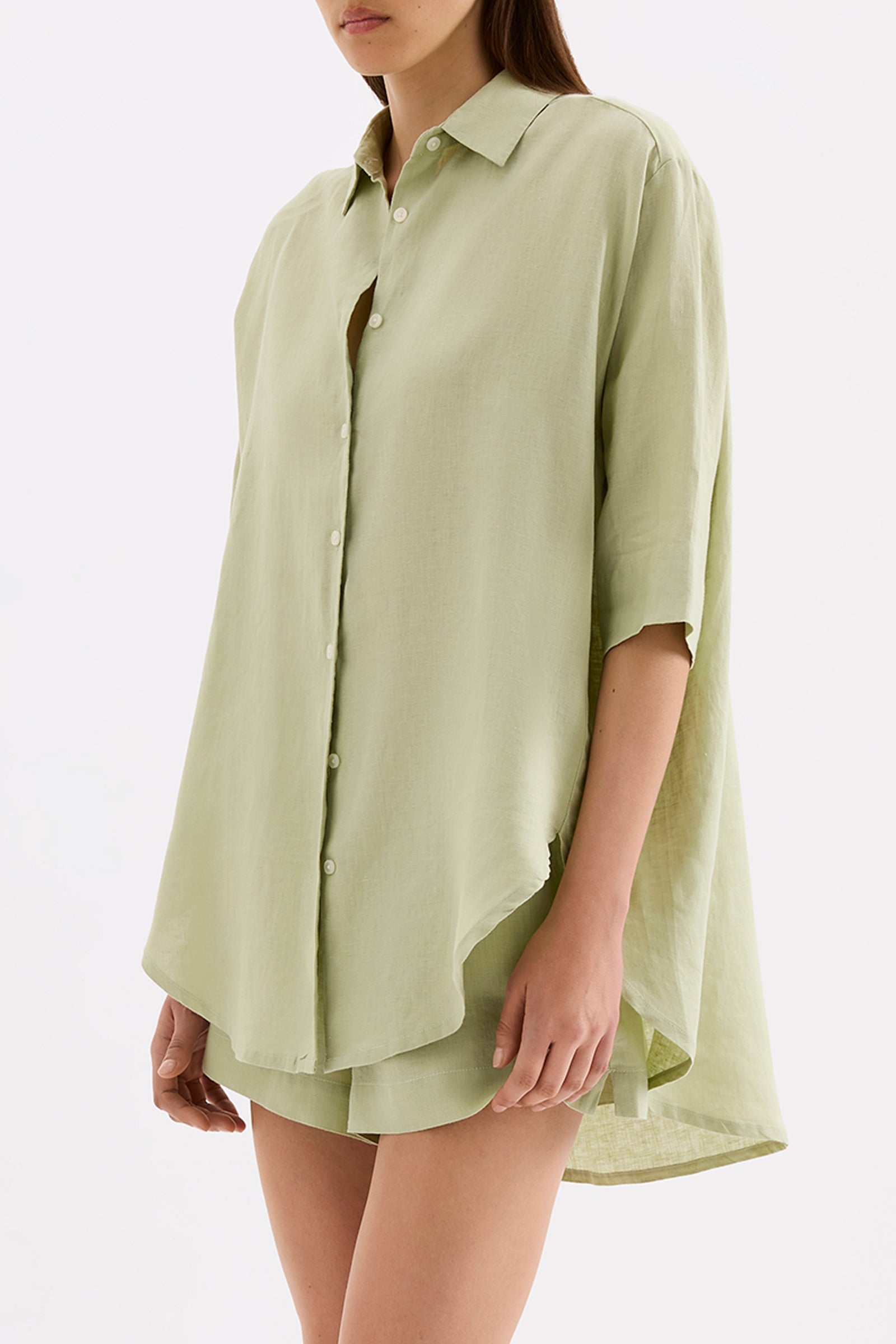 Lounge Linen Longline Shirt Dew 