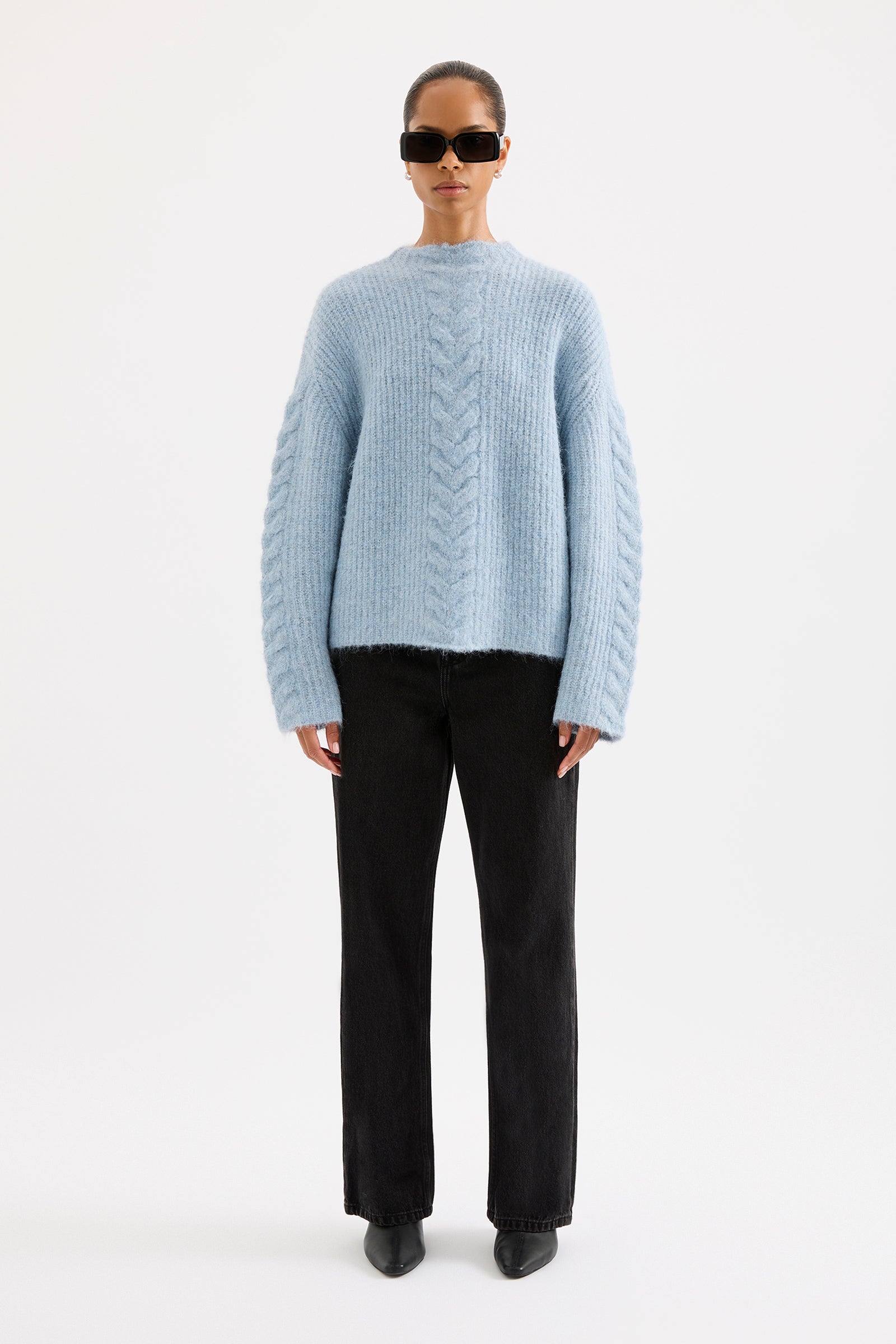 Paige Cable Knit Sky 