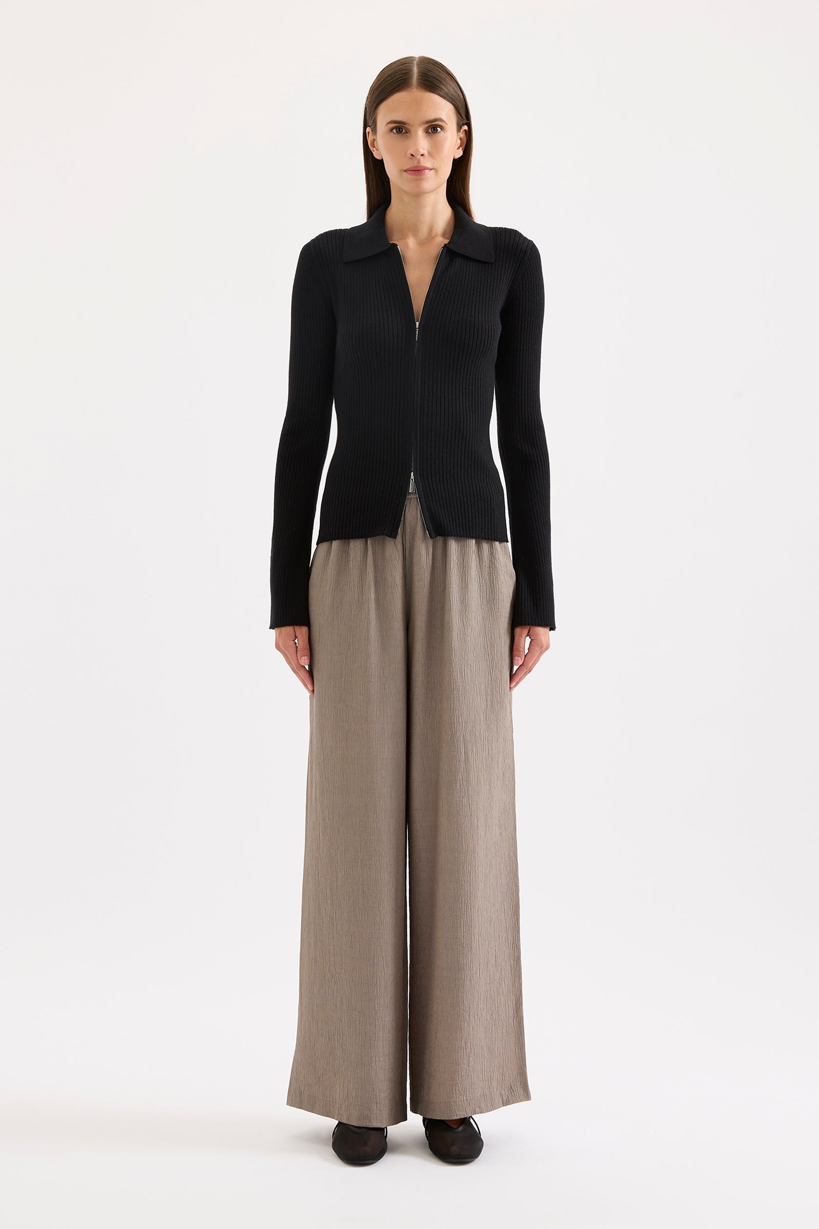 Betina Zip Front Knit Black 