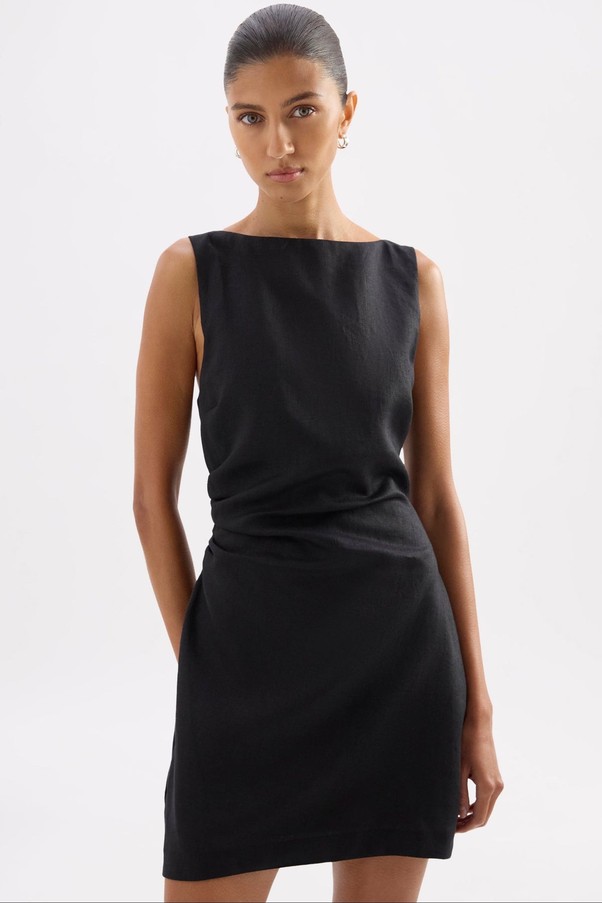 Eleri Linen Mini Dress Black 