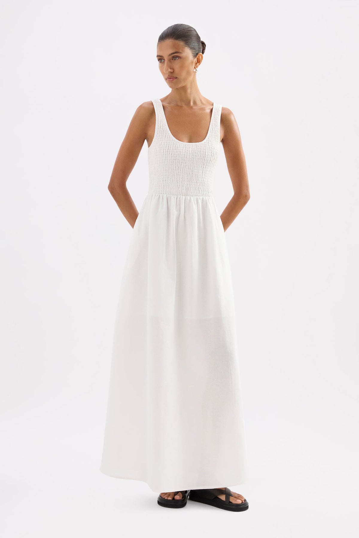 Elio Linen Maxi Dress White 