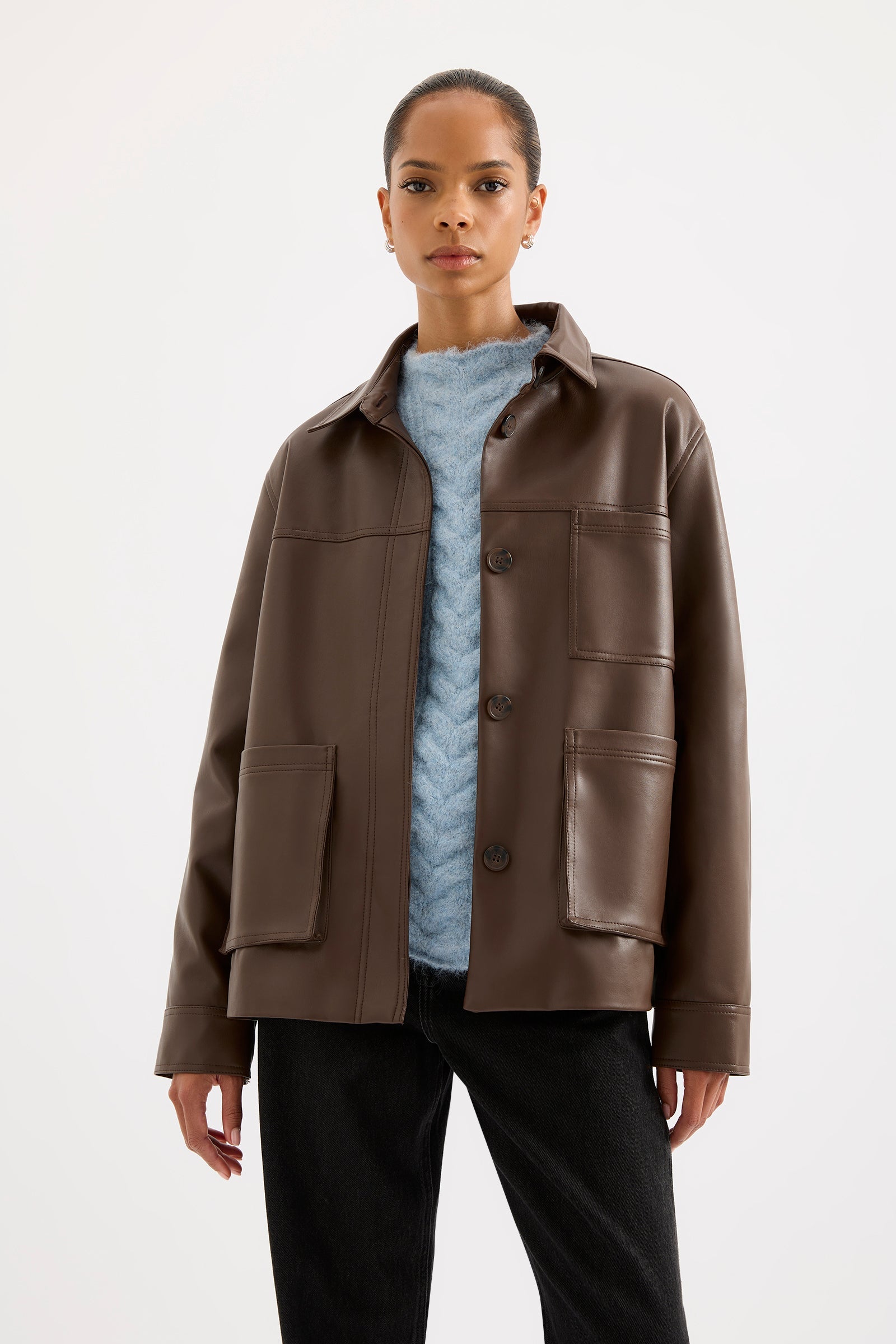 Telsey Faux Leather Jacket Chocolate 