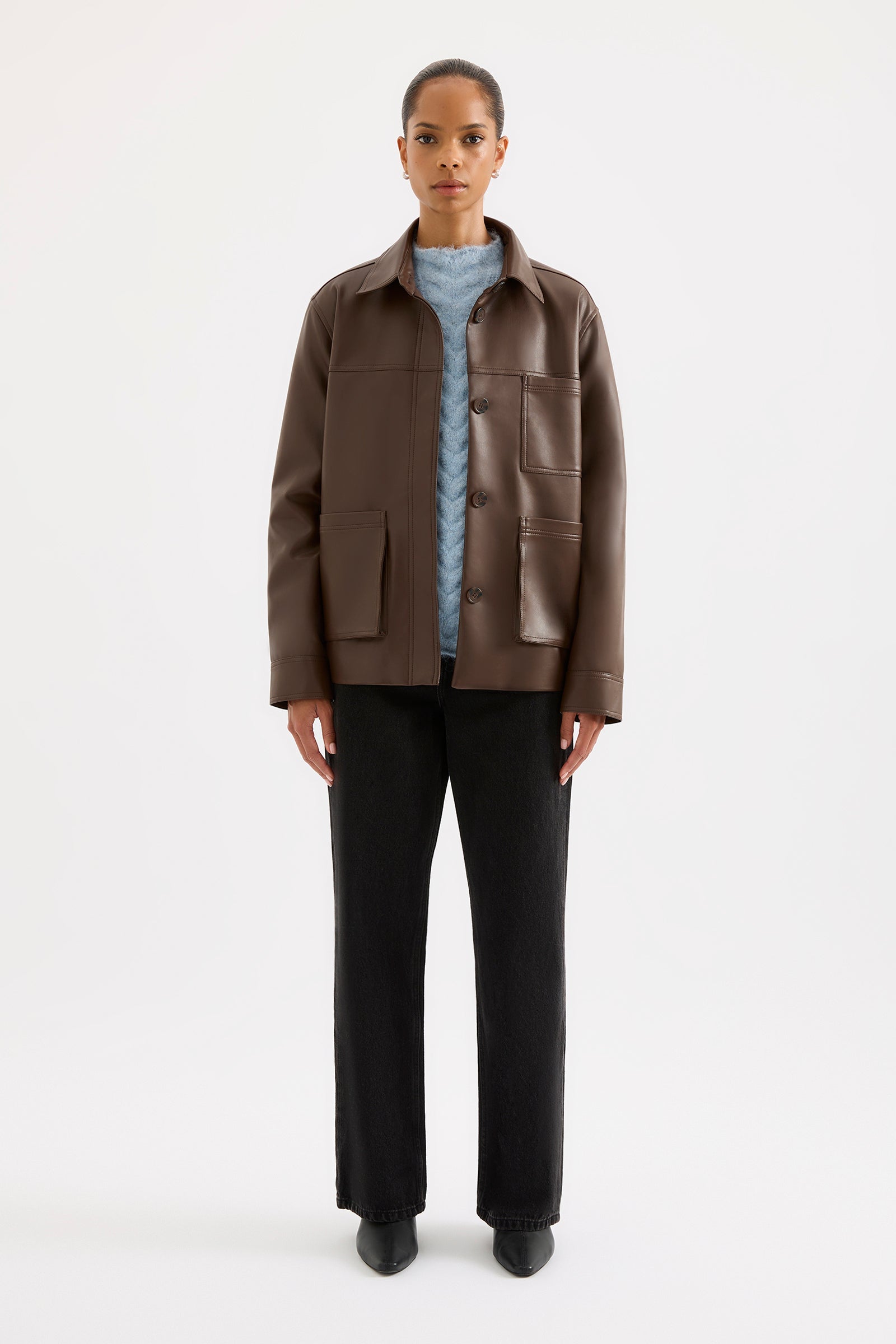 Telsey Faux Leather Jacket Chocolate 