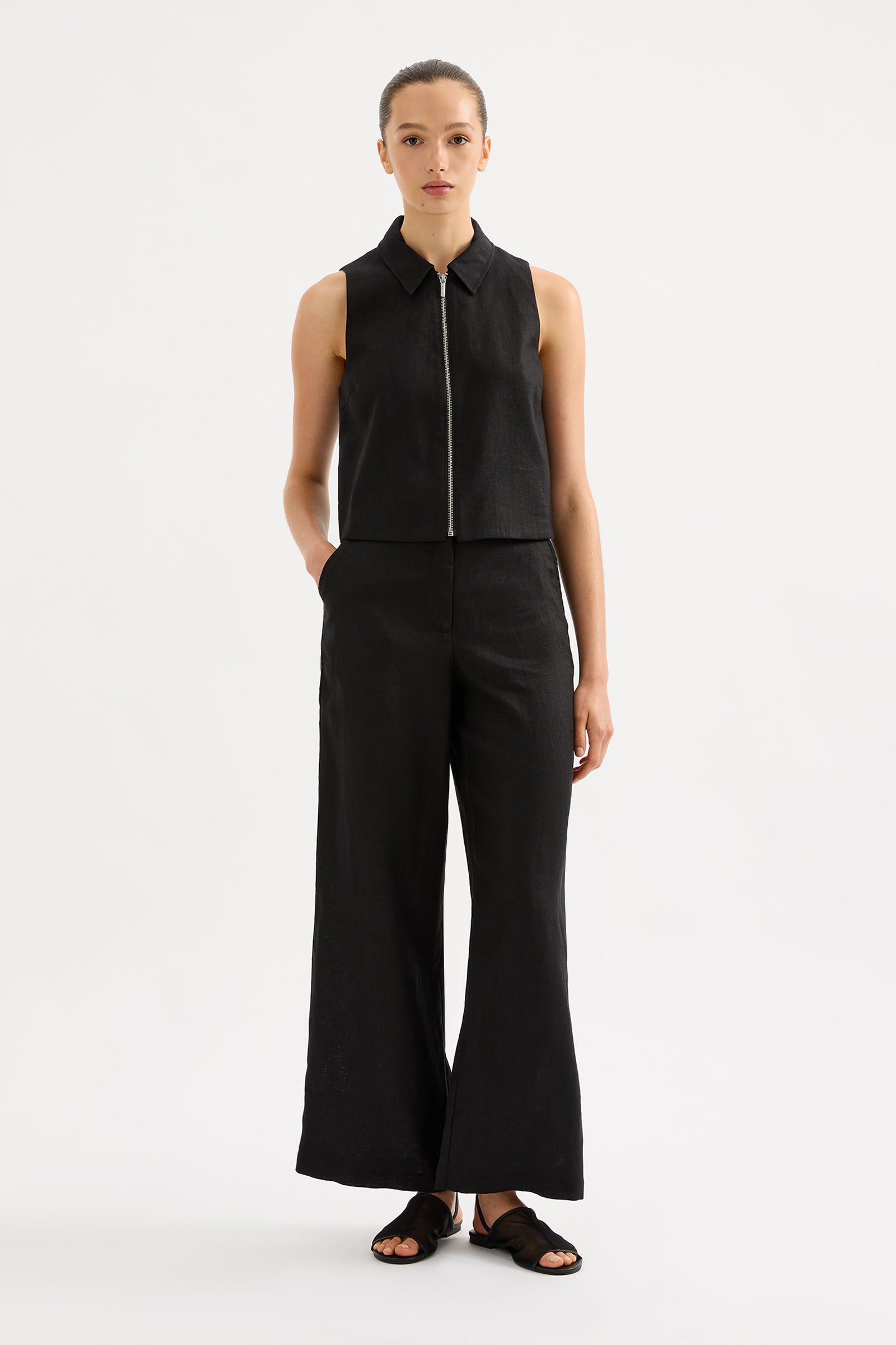 Dalia Linen Vest Black 