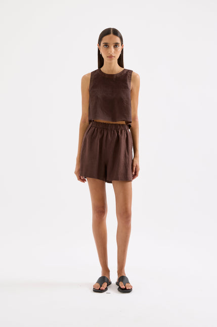 Theo Linen Short Chocolate 