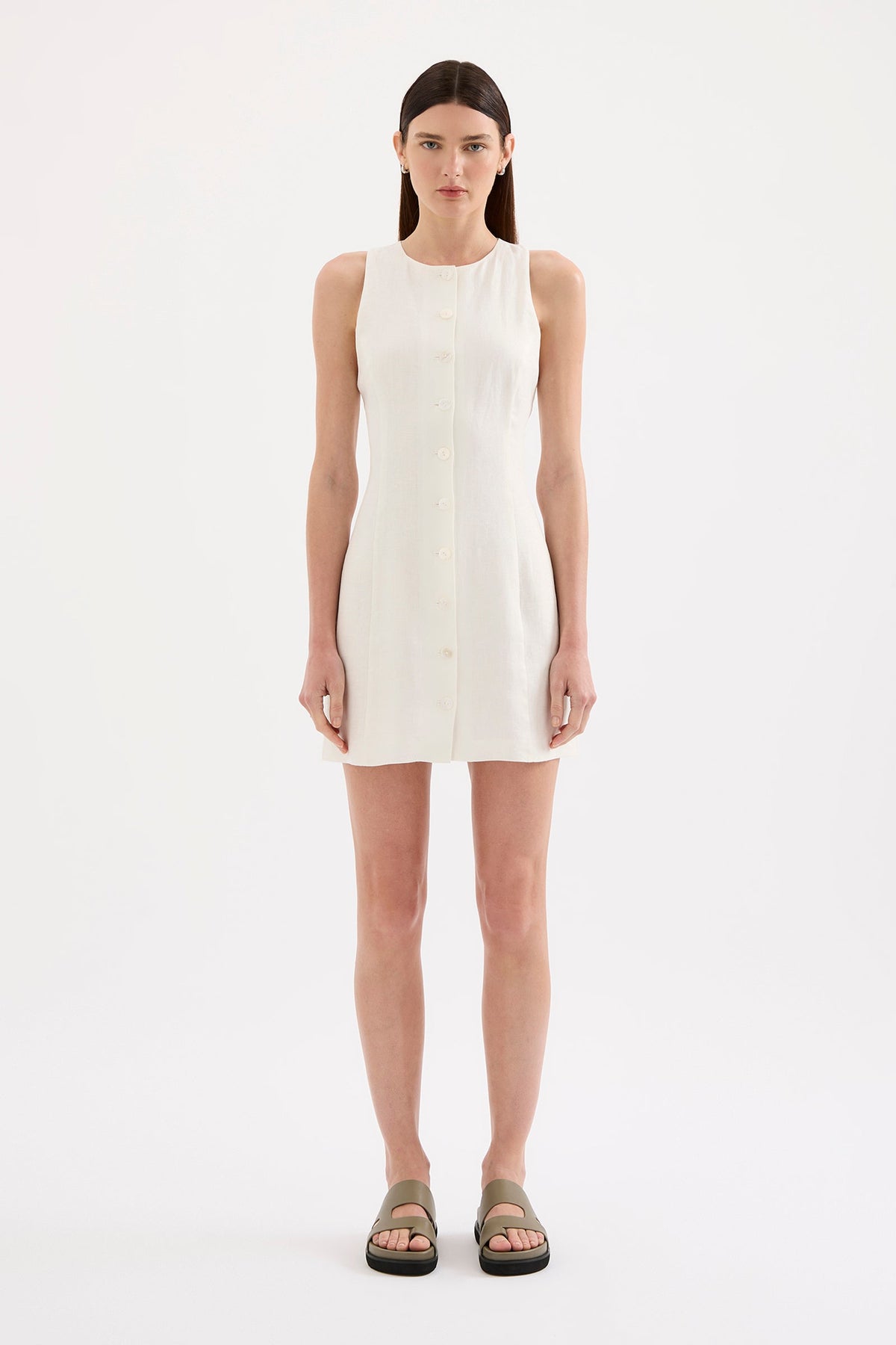Mazi Linen Mini Dress White 