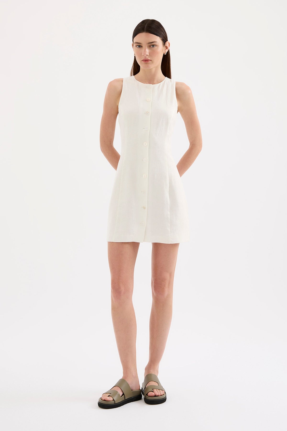 Mazi Linen Mini Dress White 