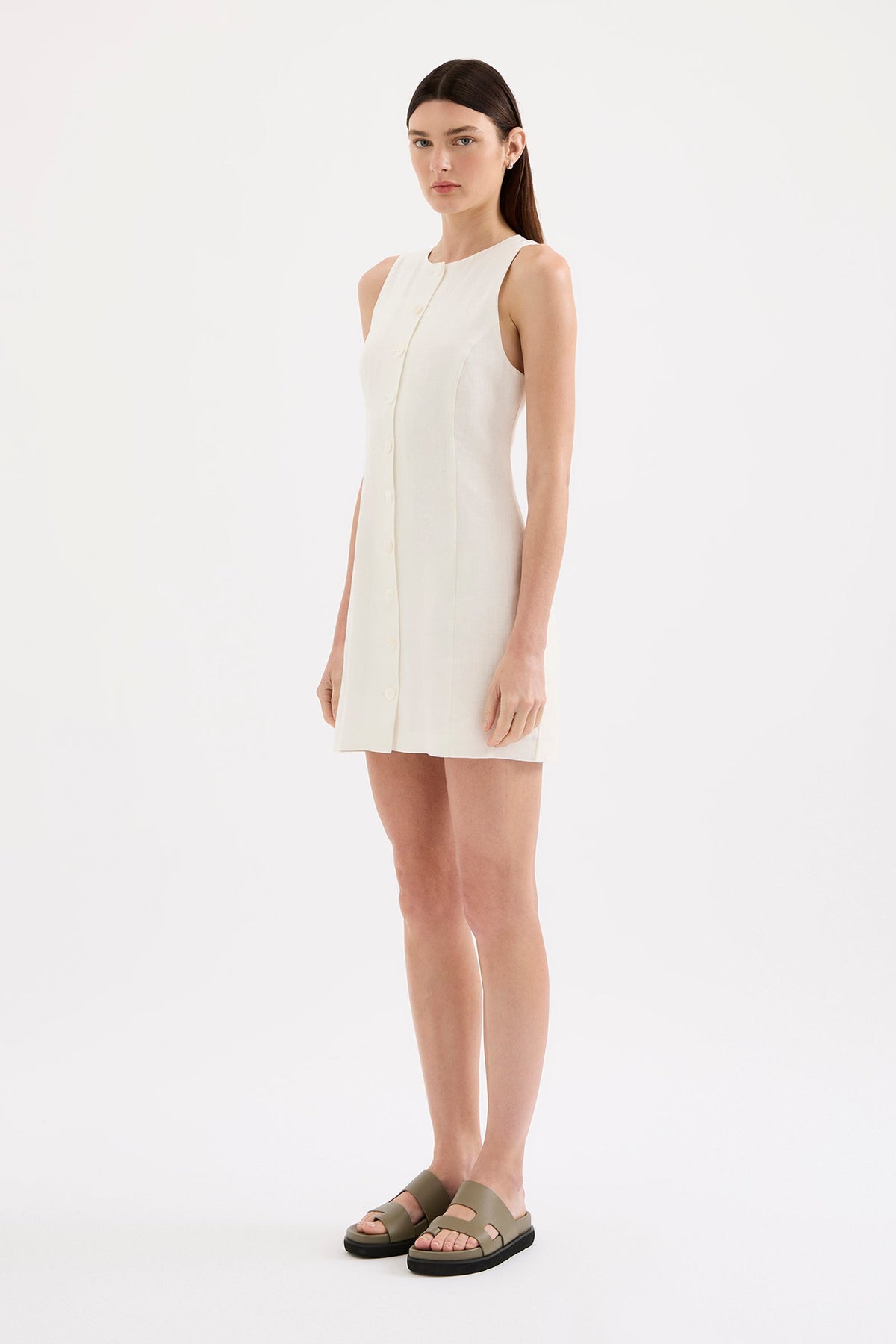Mazi Linen Mini Dress White 