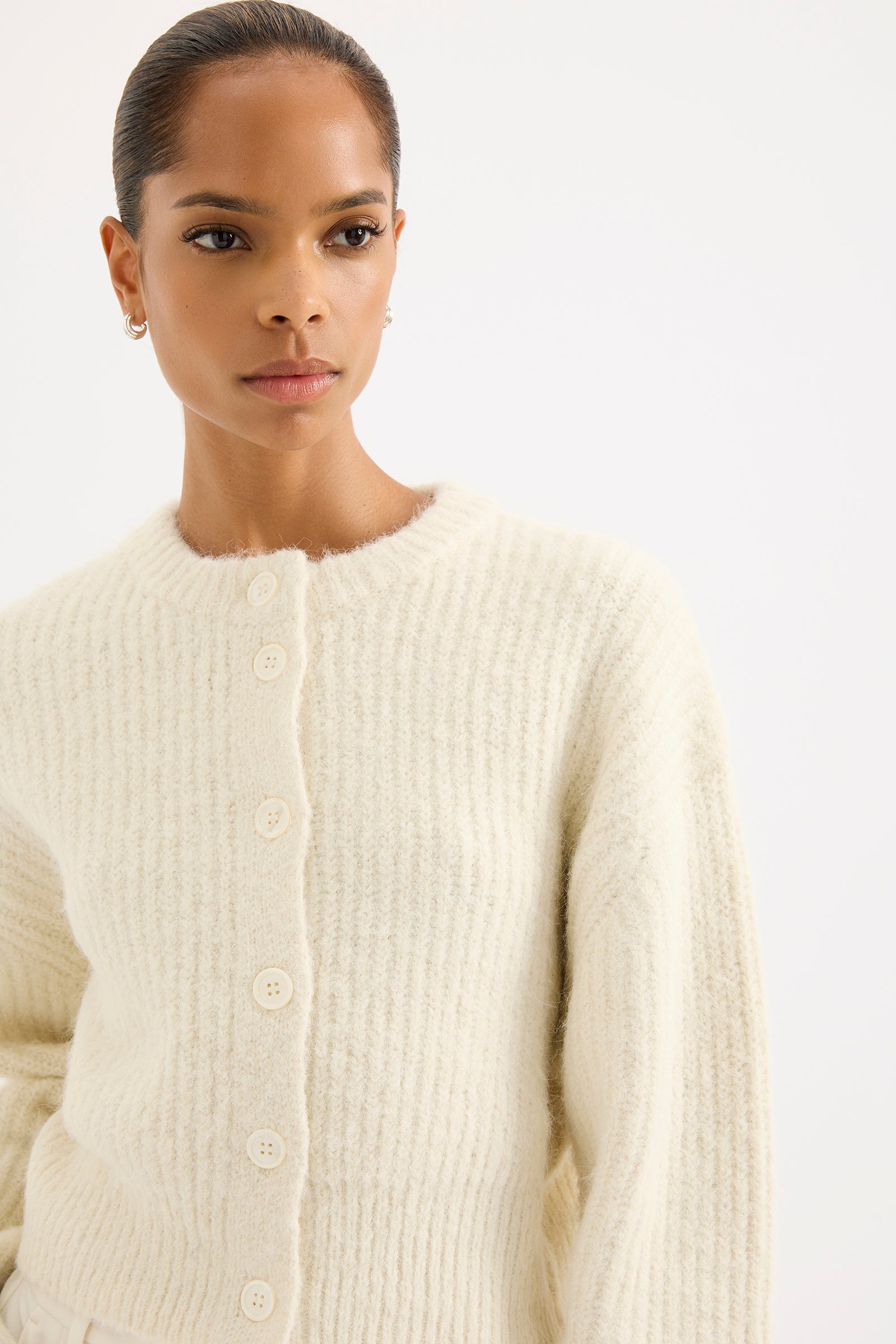 Nixon Cropped Cardigan Ivory 