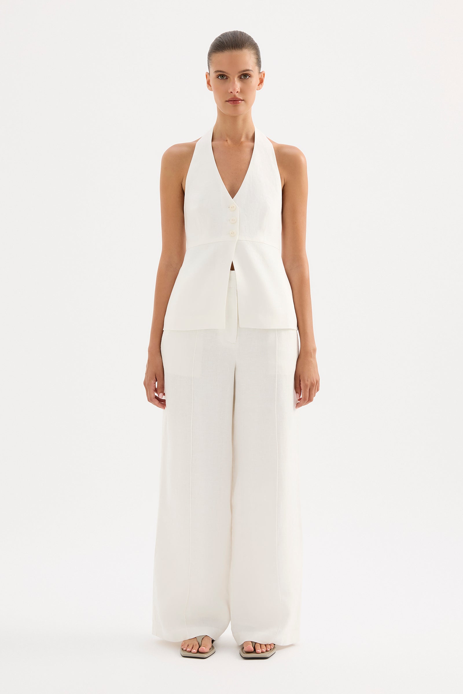 Zayda Linen Vest White 