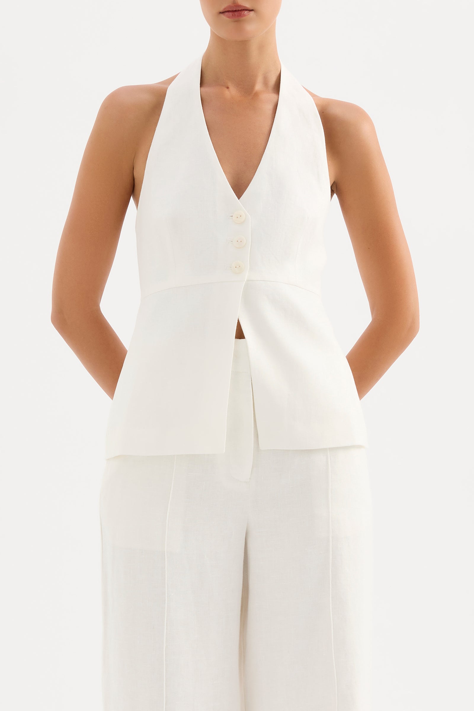 Zayda Linen Vest White 