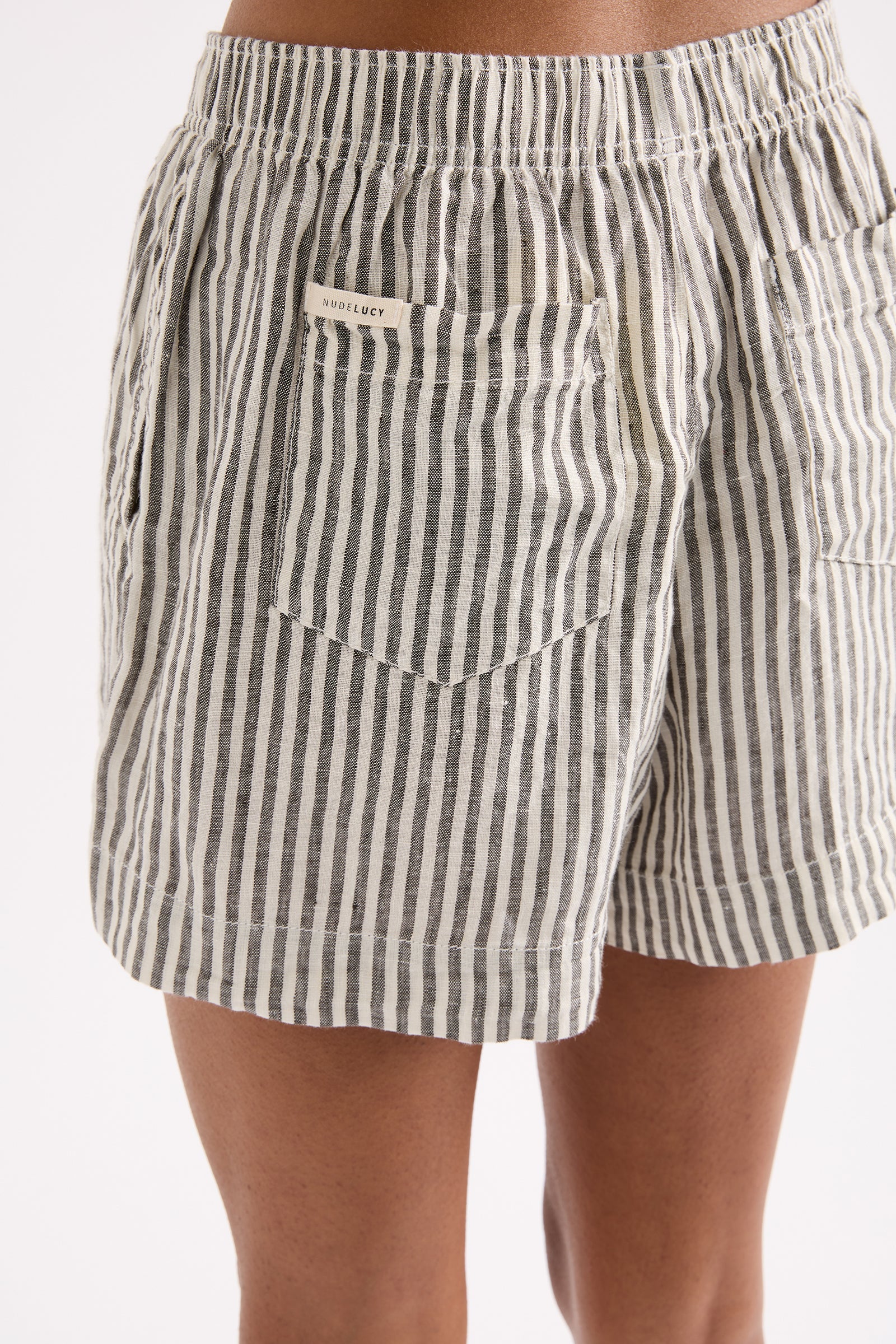 Lounge Stripe Linen Short Black Stripe 
