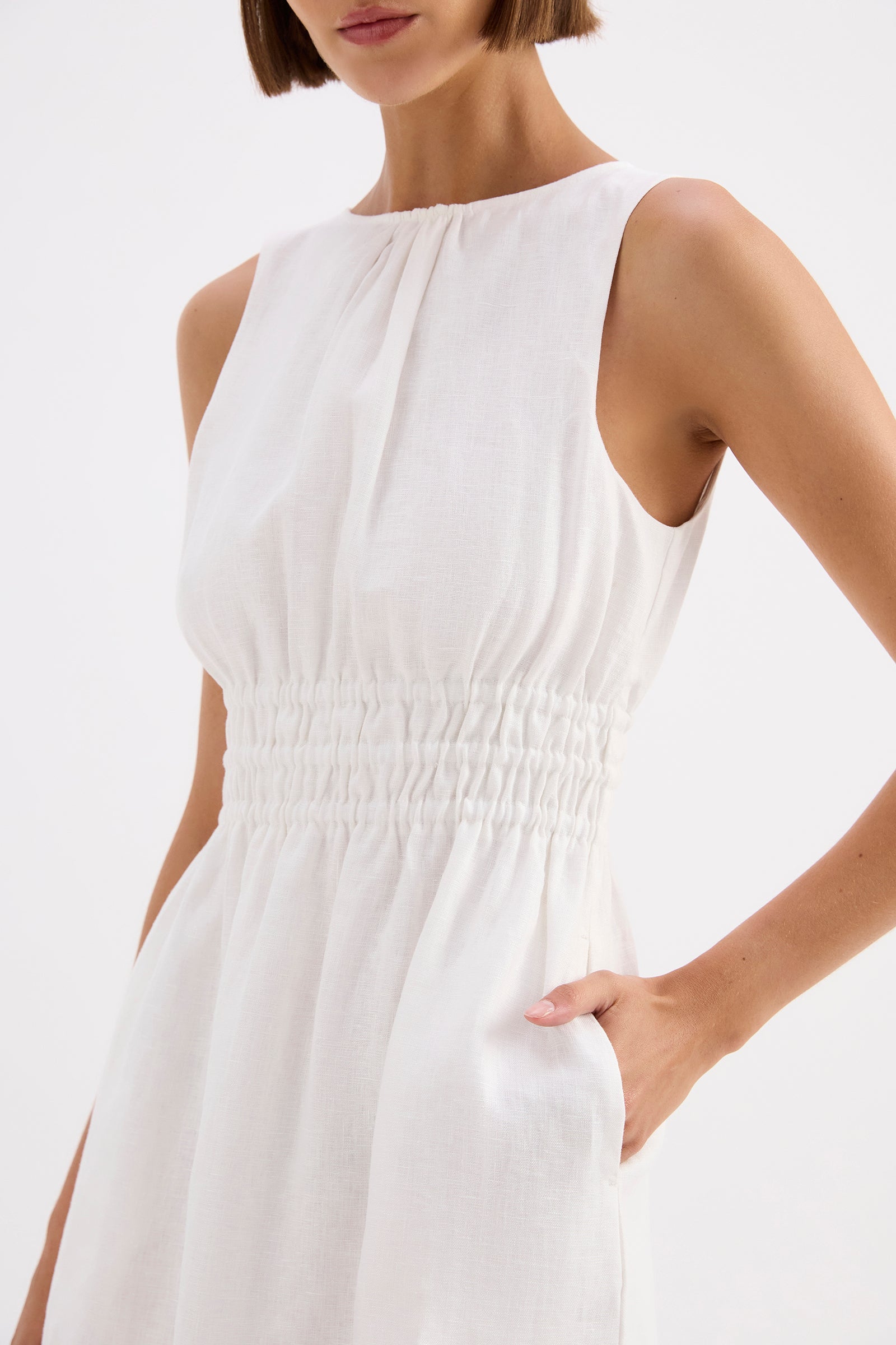 Andri Linen Mini Dress White 