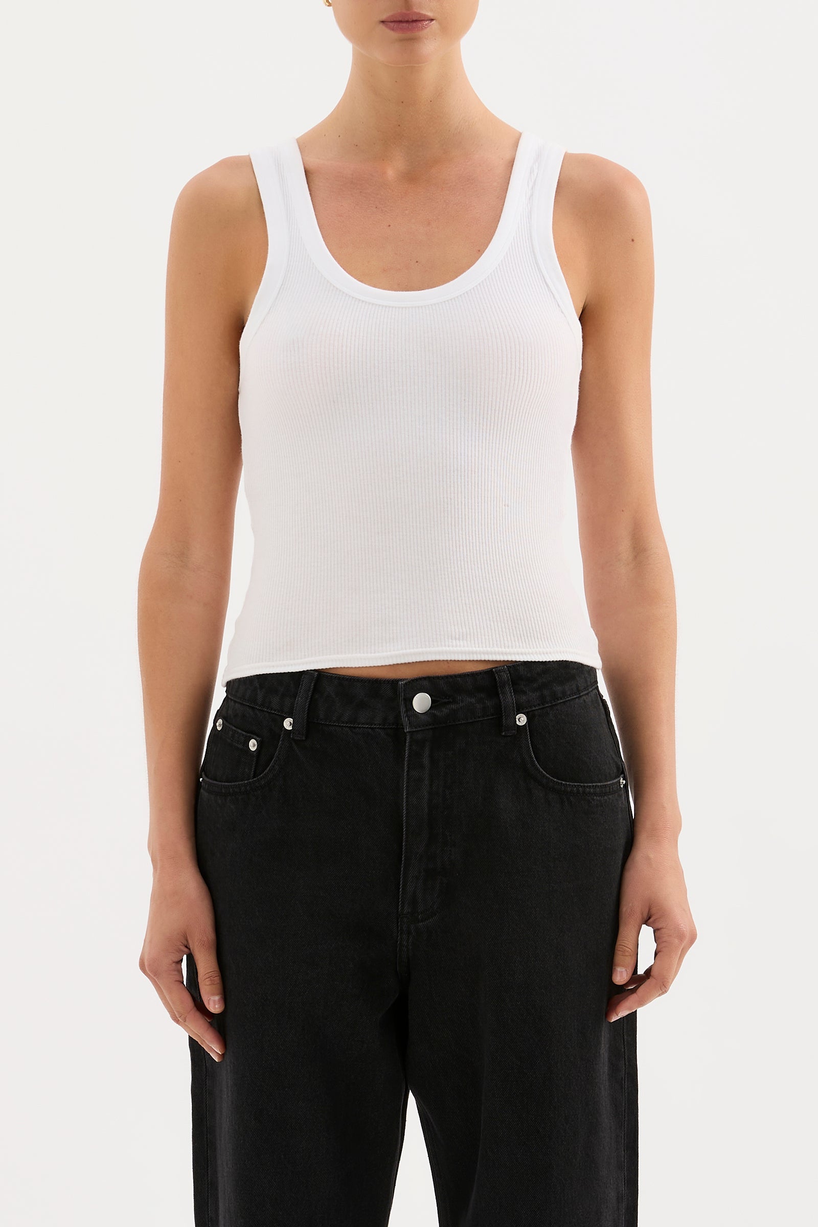Organic Rib Singlet White 