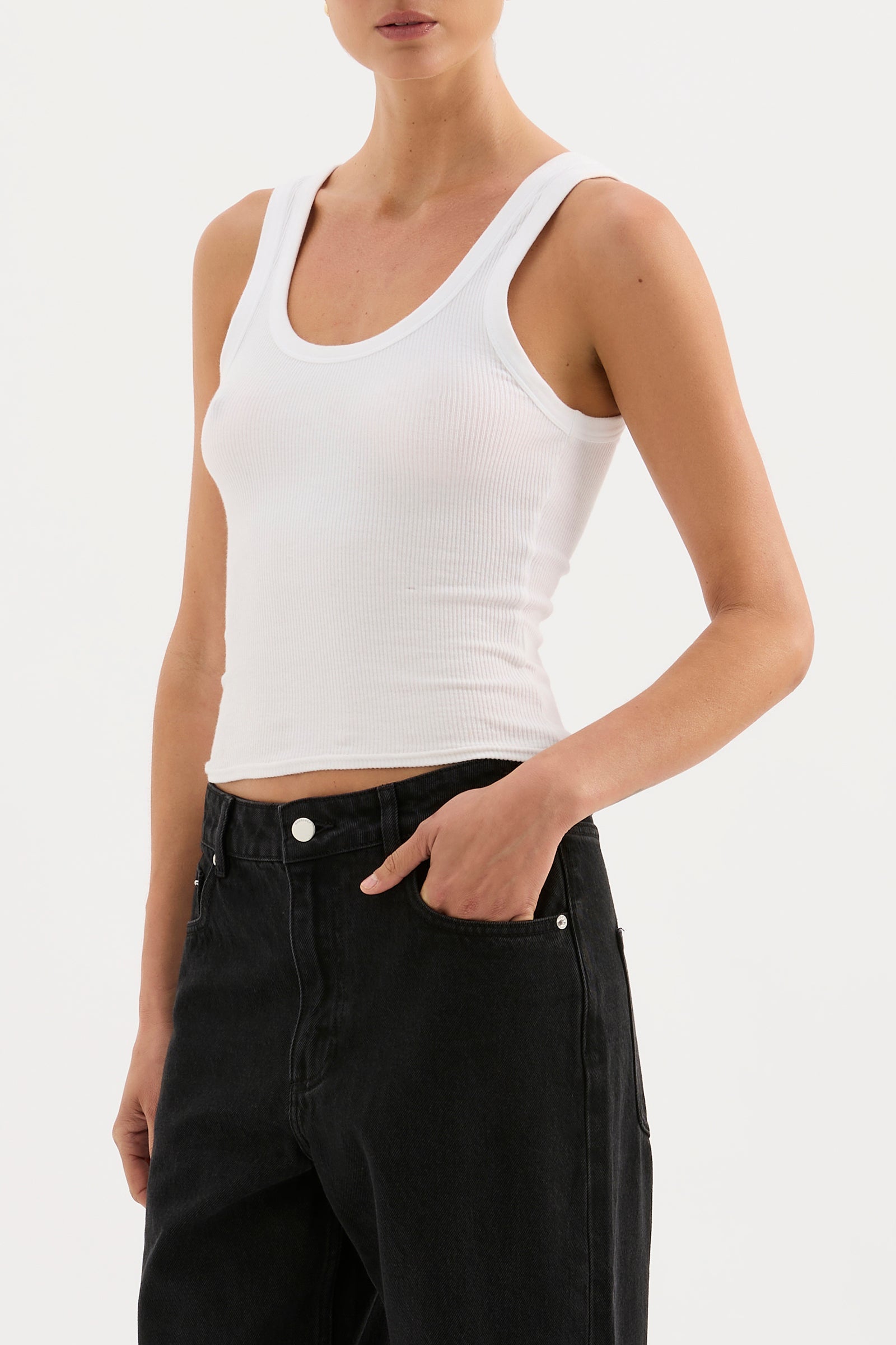 Organic Rib Singlet White 
