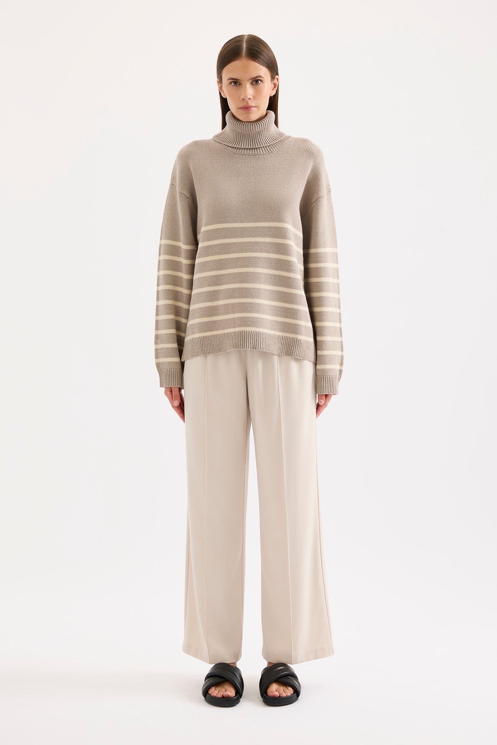 Venus Turtleneck Knit Mink Stripe 