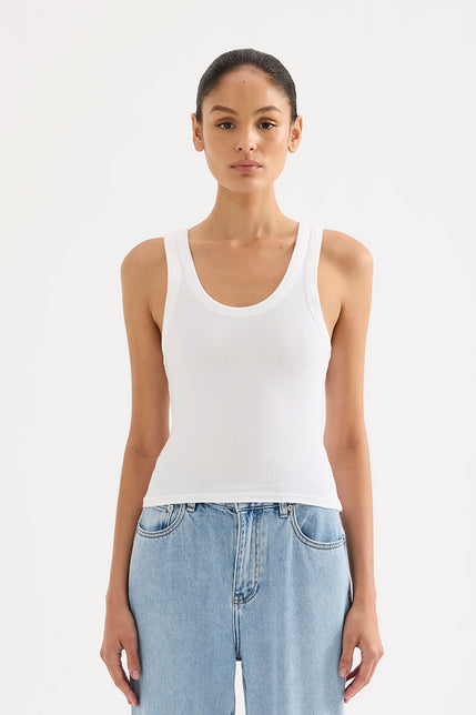 Organic Rib Singlet White 