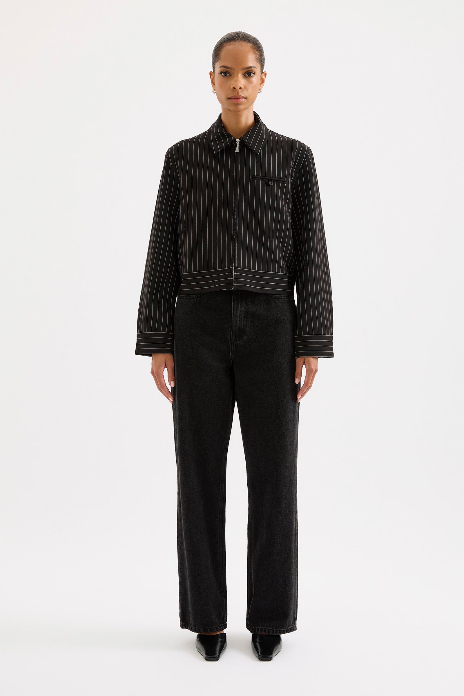 Maeve Pinstripe Bomber Black Pinstripe 
