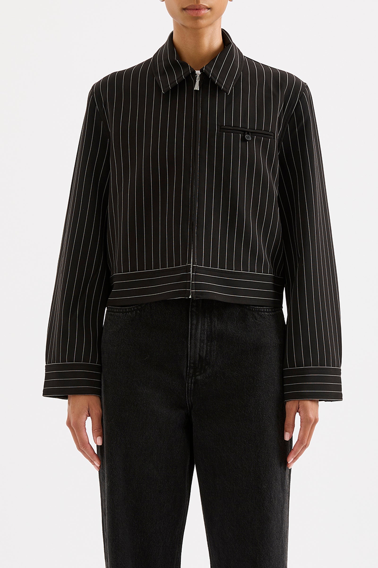 Maeve Pinstripe Bomber Black Pinstripe 