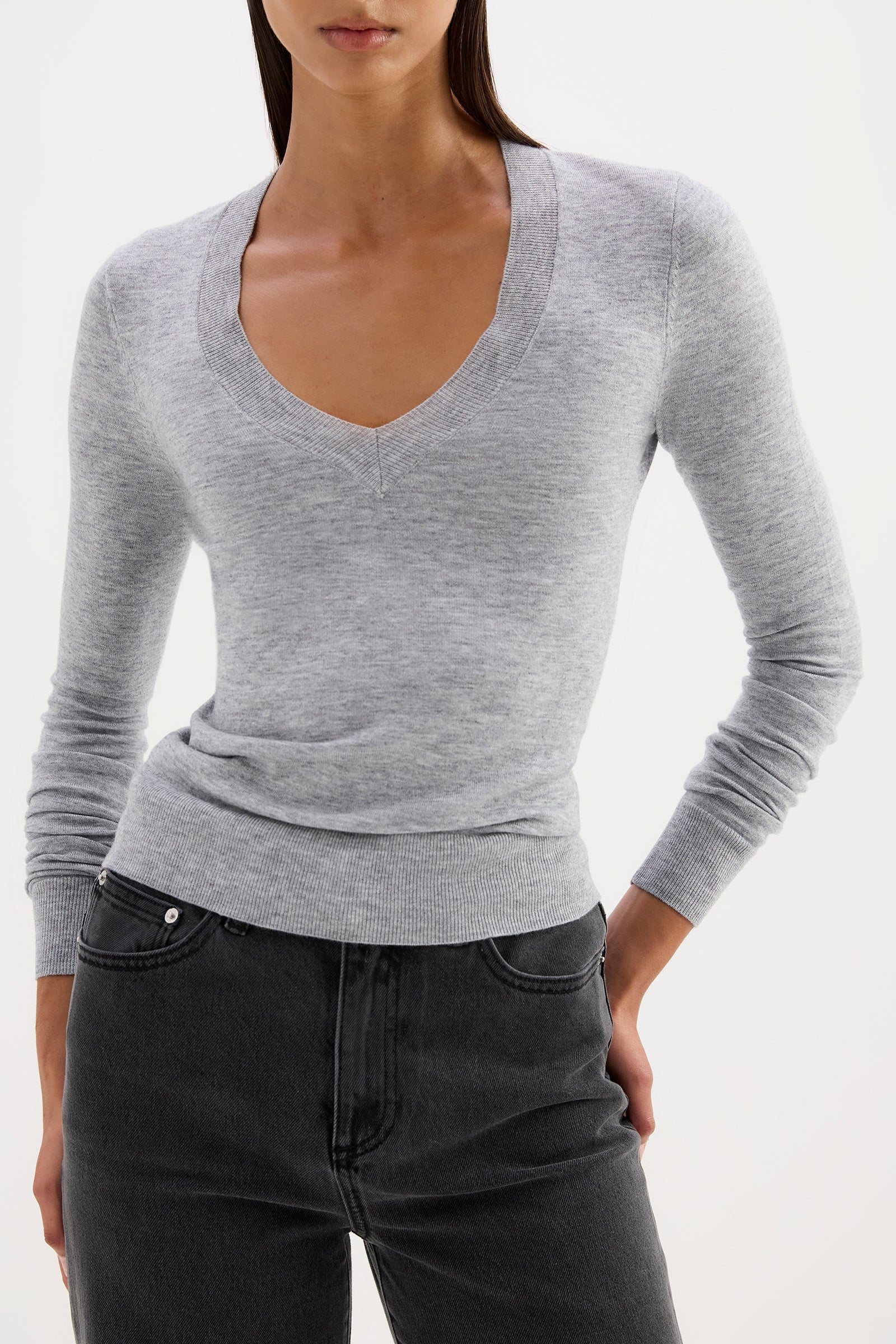 Abia Merino Blend Knit Top Grey Marle 