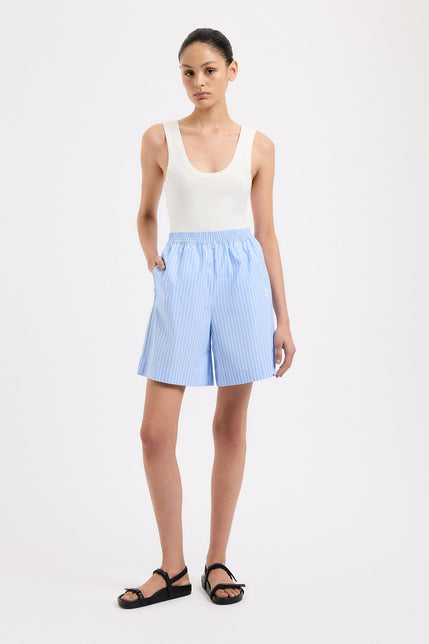 Organic Poplin Short Blue Stripe 