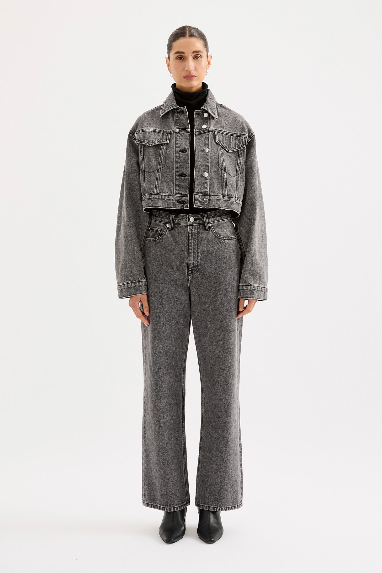 Organic Denim Crop Jacket Graphite 